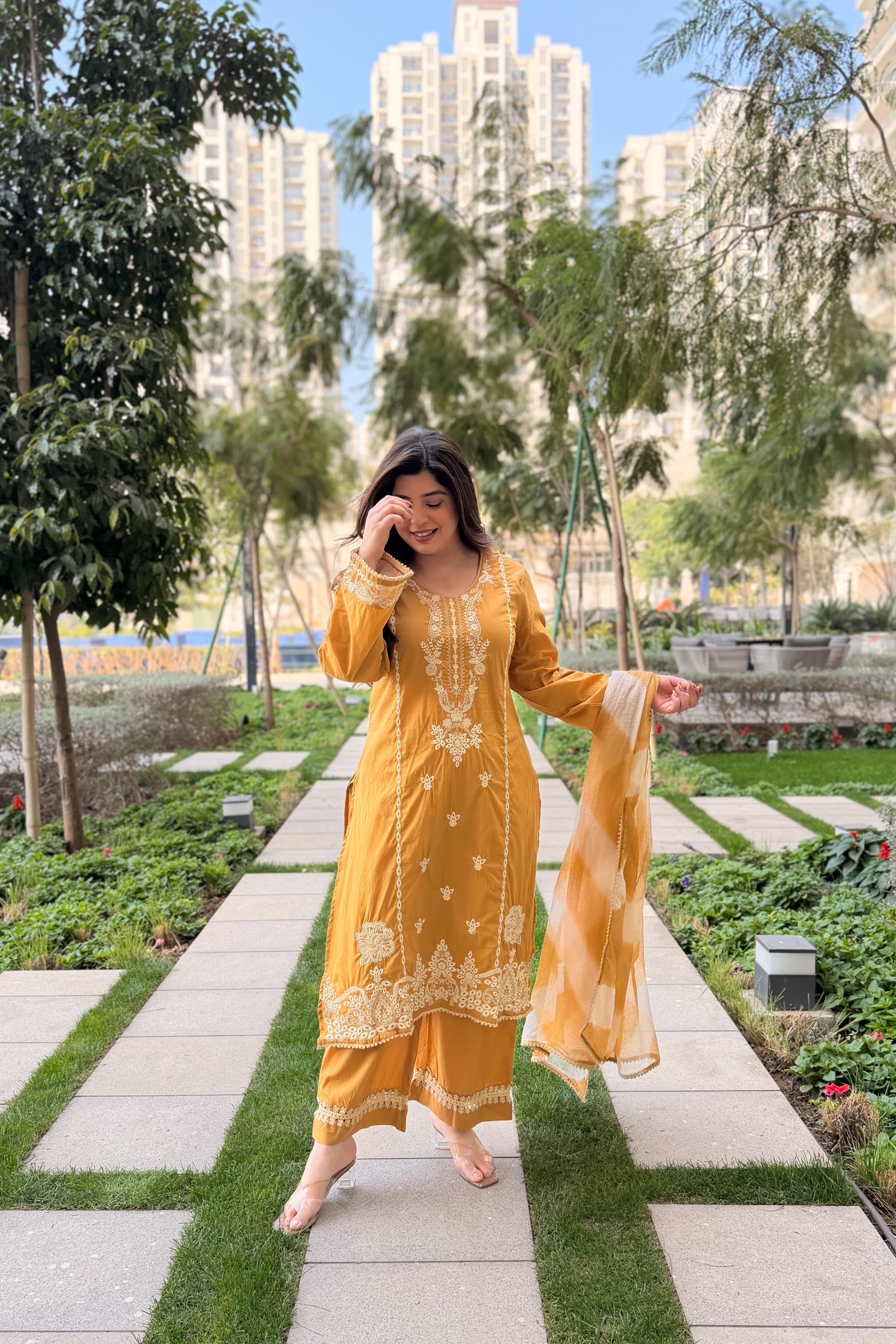 Roman Silk Embroidered Kurti Pant Dupatta Set