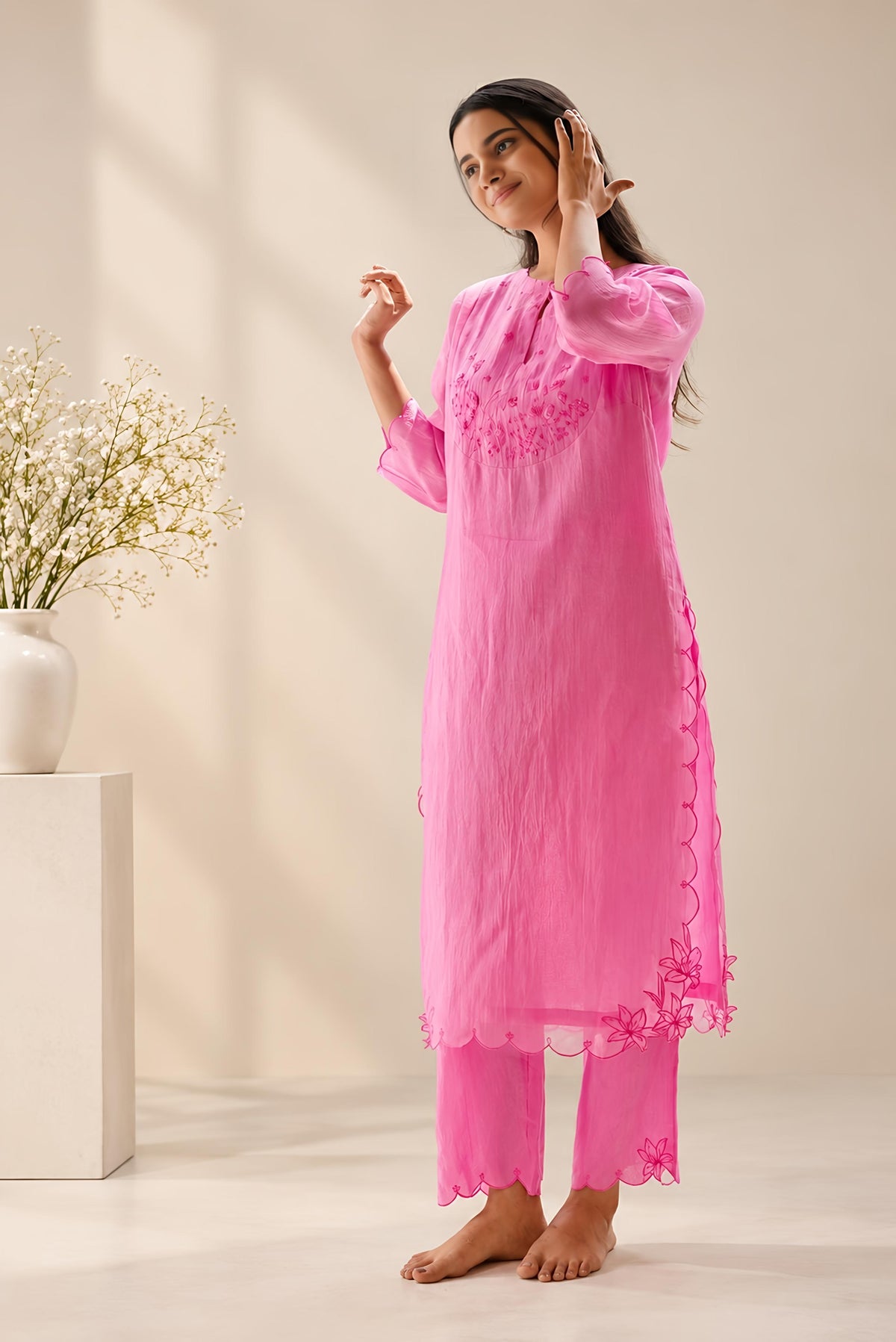 Pink Mishri Chanderi Kurta Set