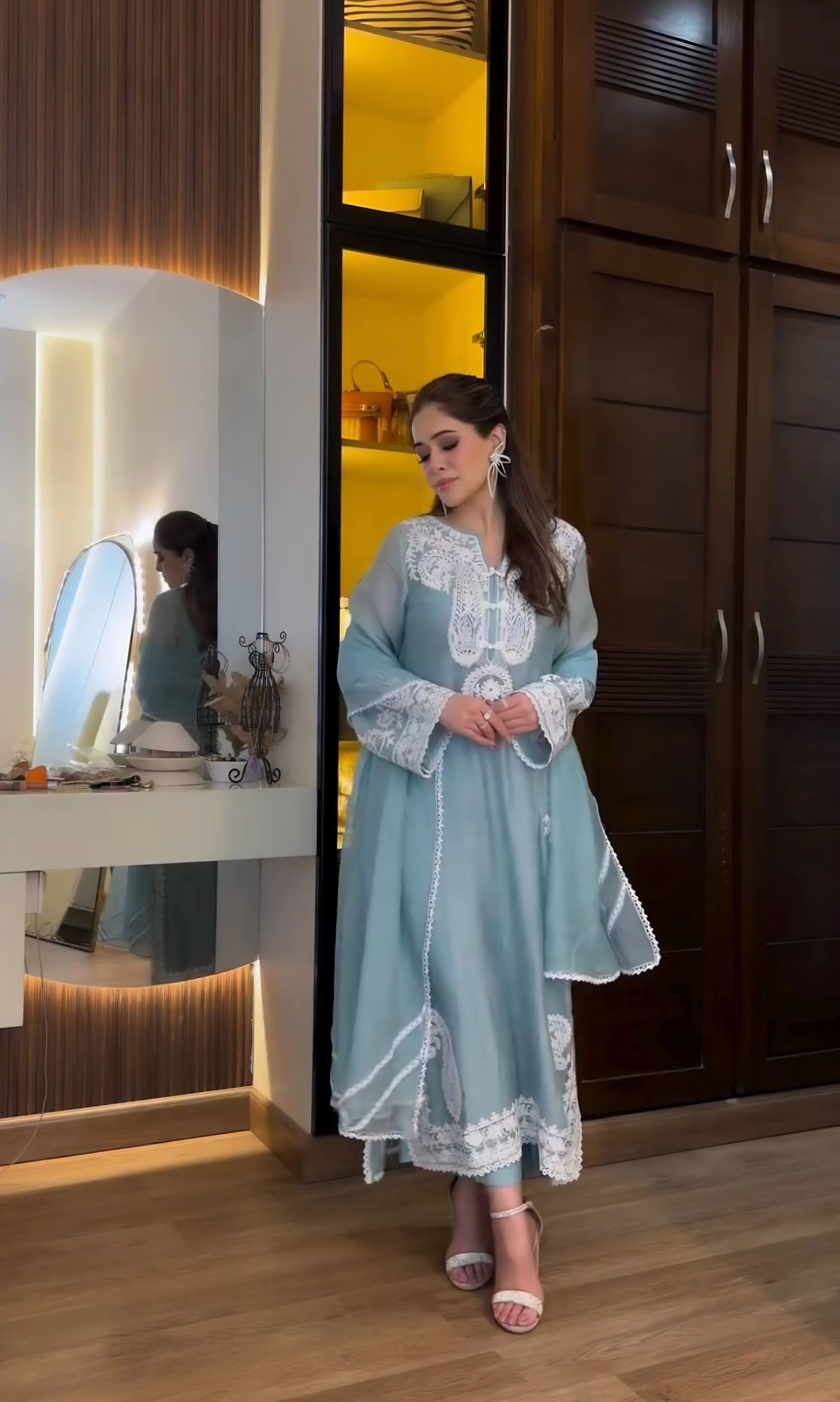 Sky Blue Embroidered Suit Set