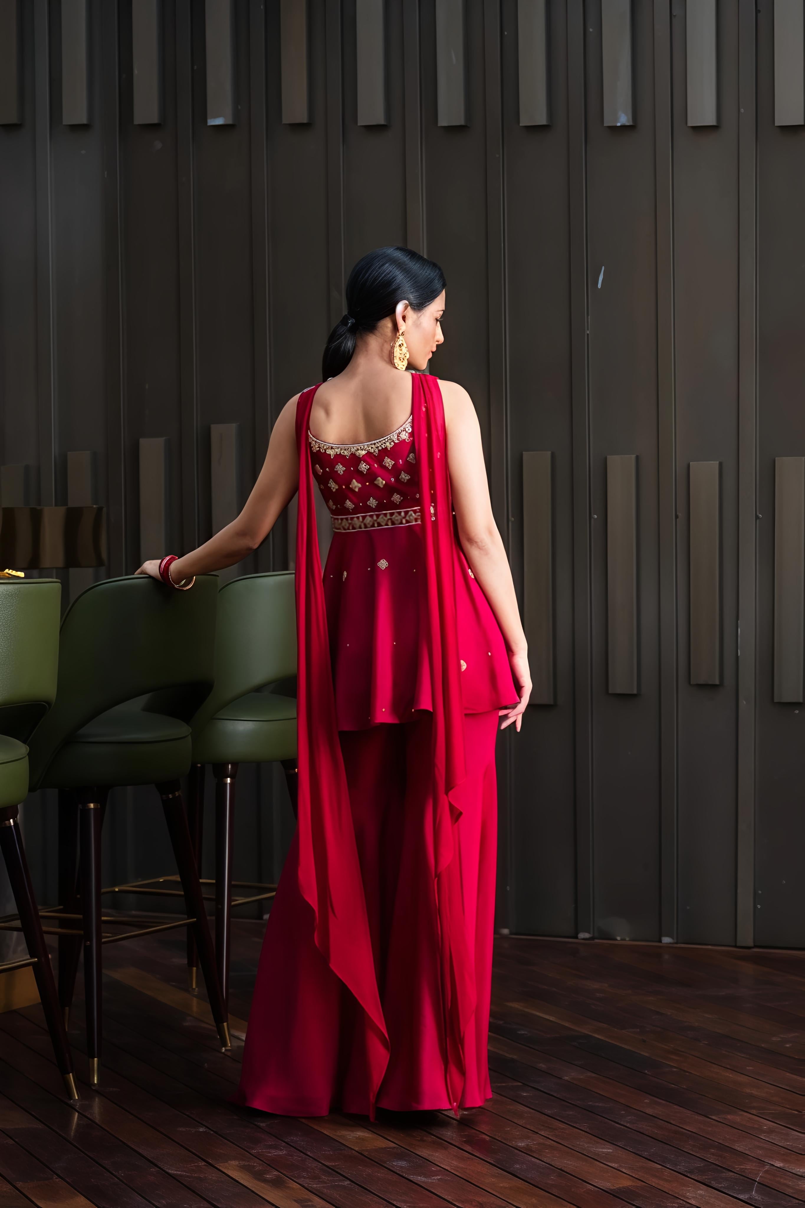 Maroon Embroidered Sharara Set