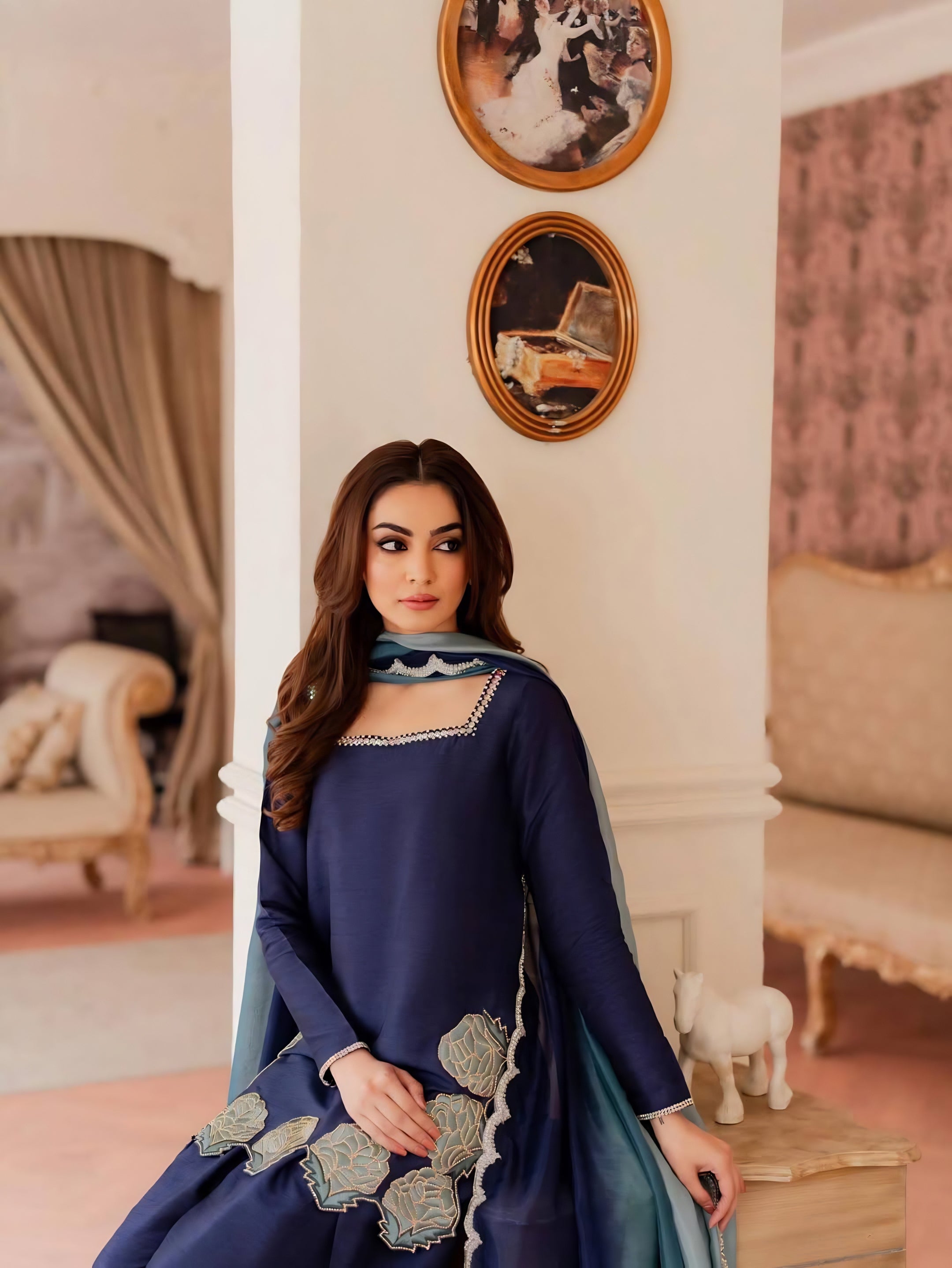 Aqua Blue Bold And Breathtaking Zari Embroidery Suit