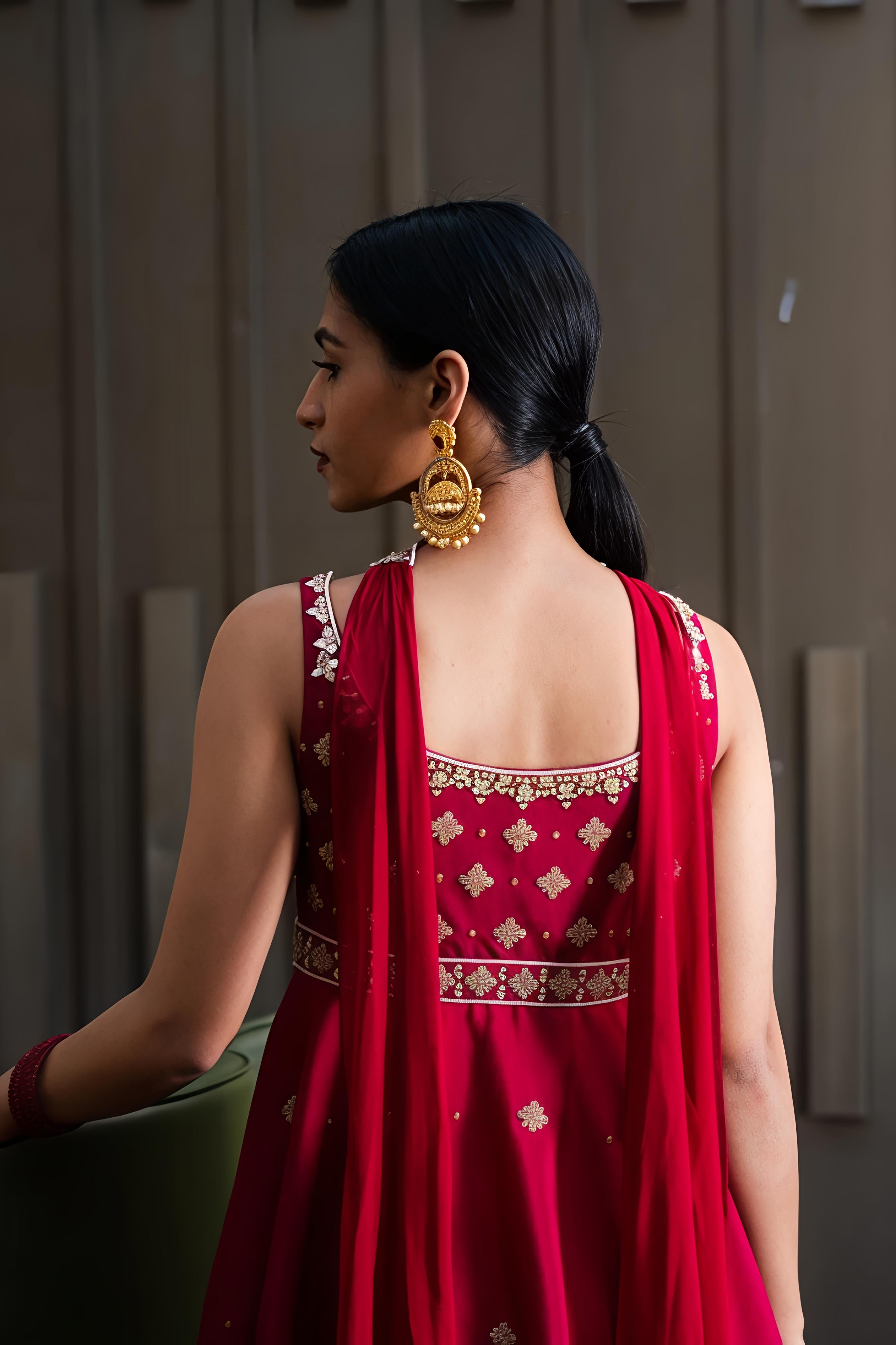 Maroon Embroidered Sharara Set