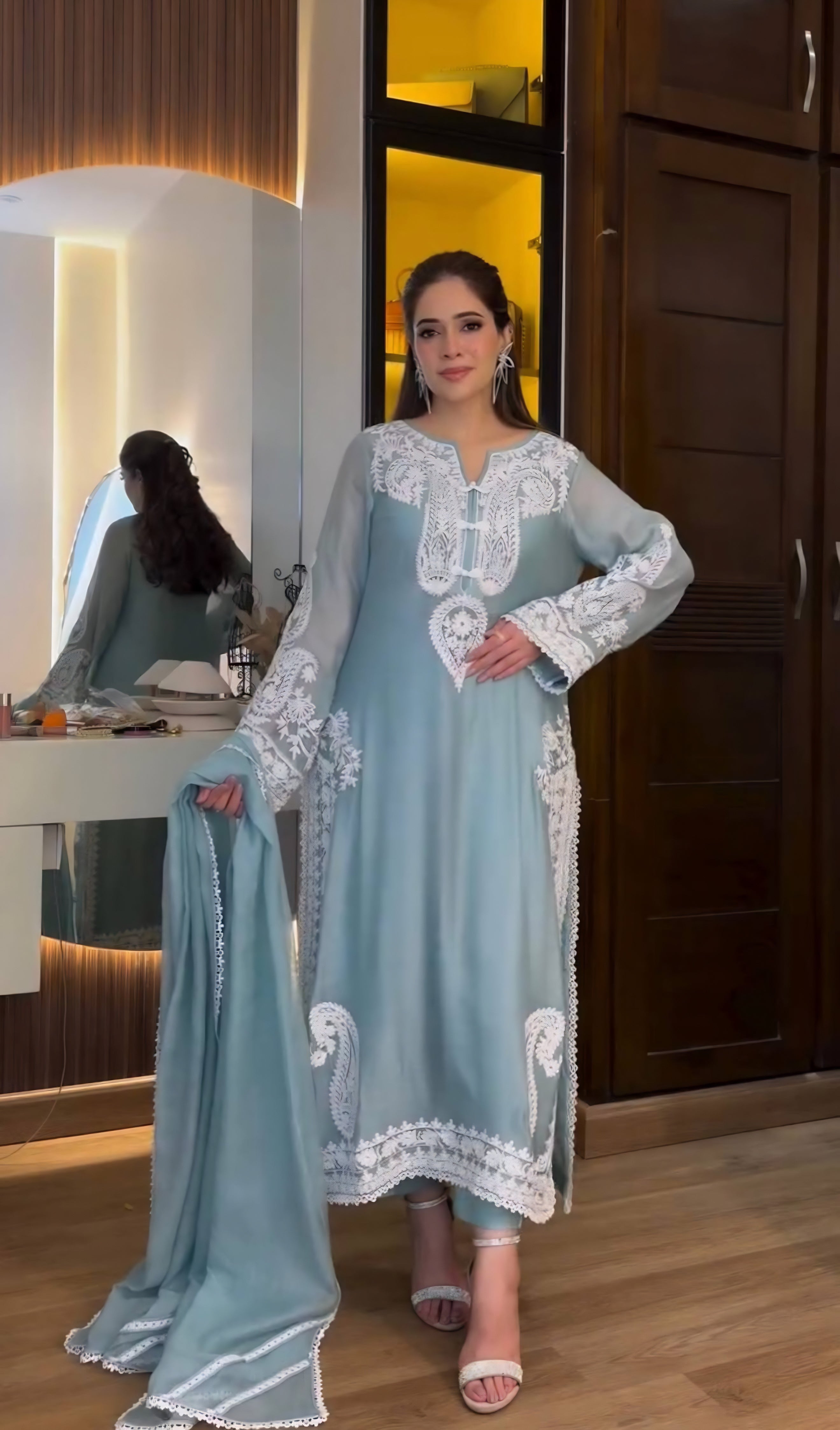 Sky Blue Embroidered Suit Set
