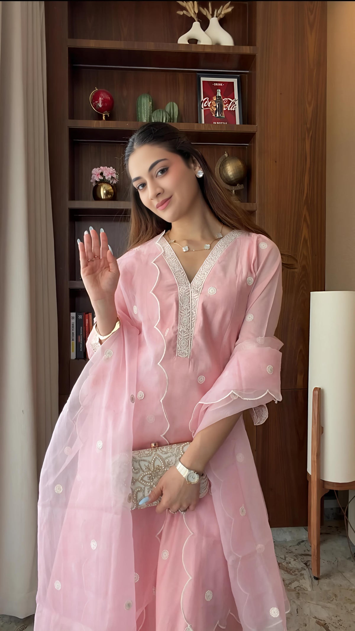 Blush Pink Chanderi A-line Suit Set