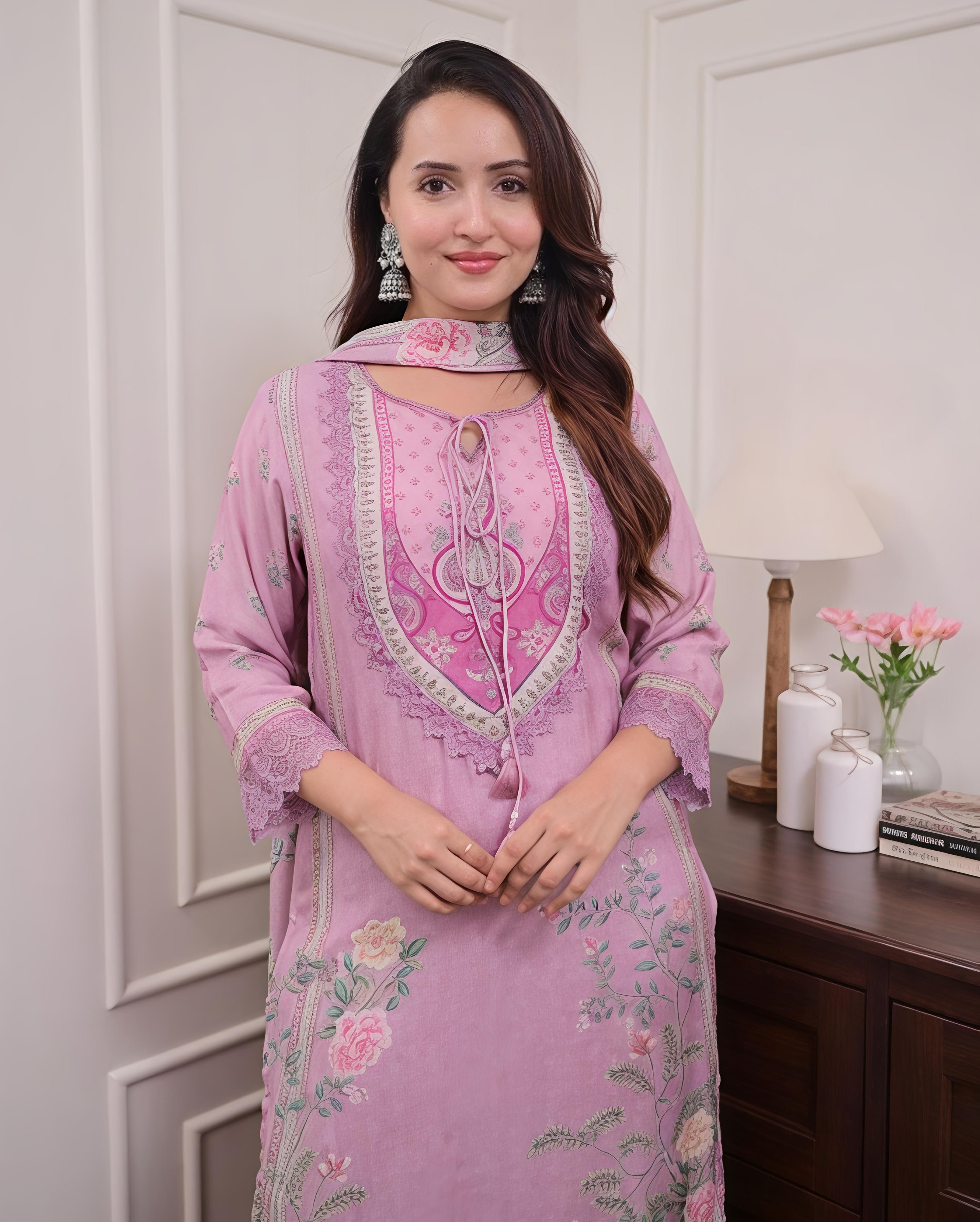 Lilac Muslin Pakistani Suit