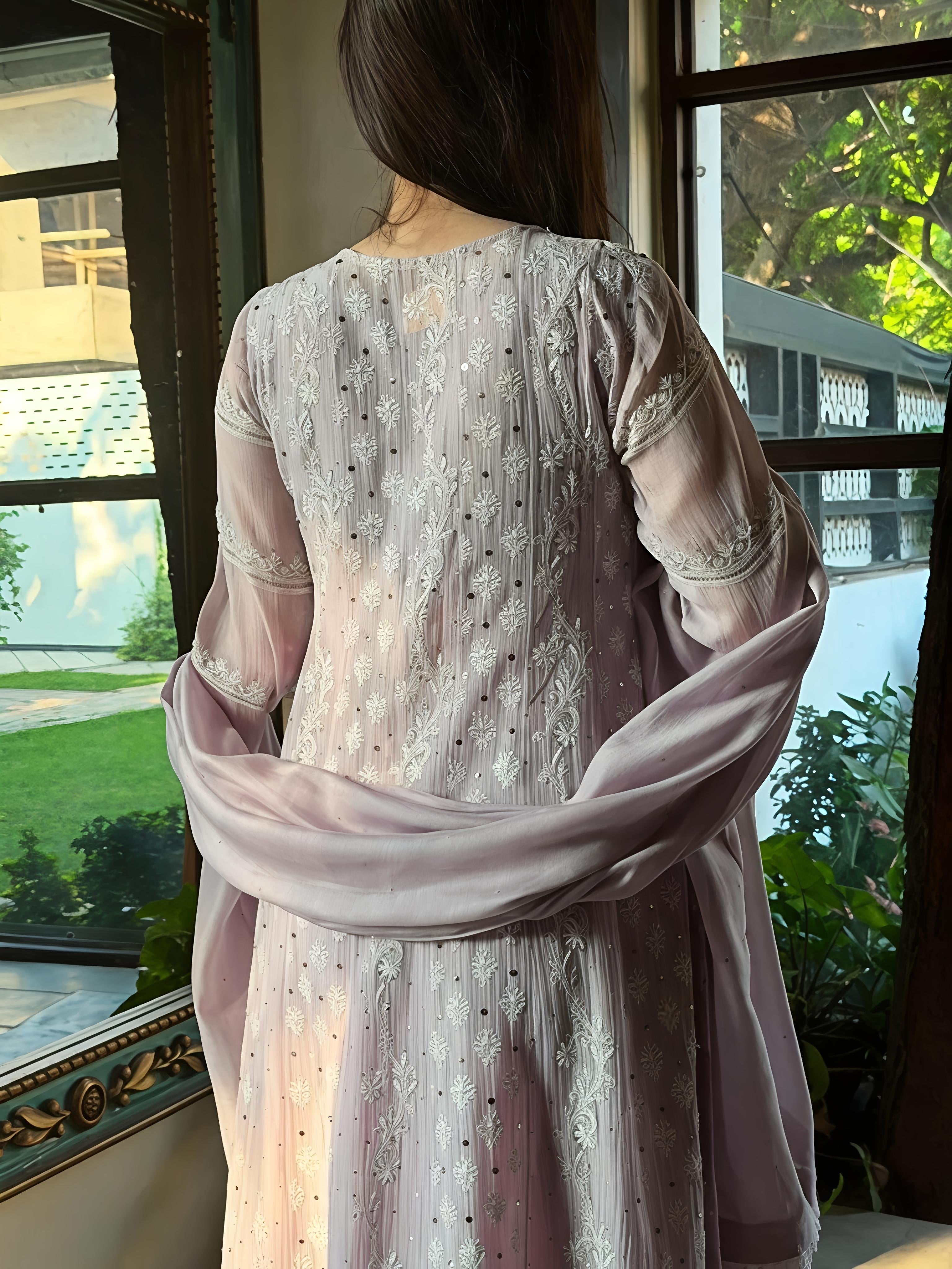 Lavender Mal Chikankari Suit Set