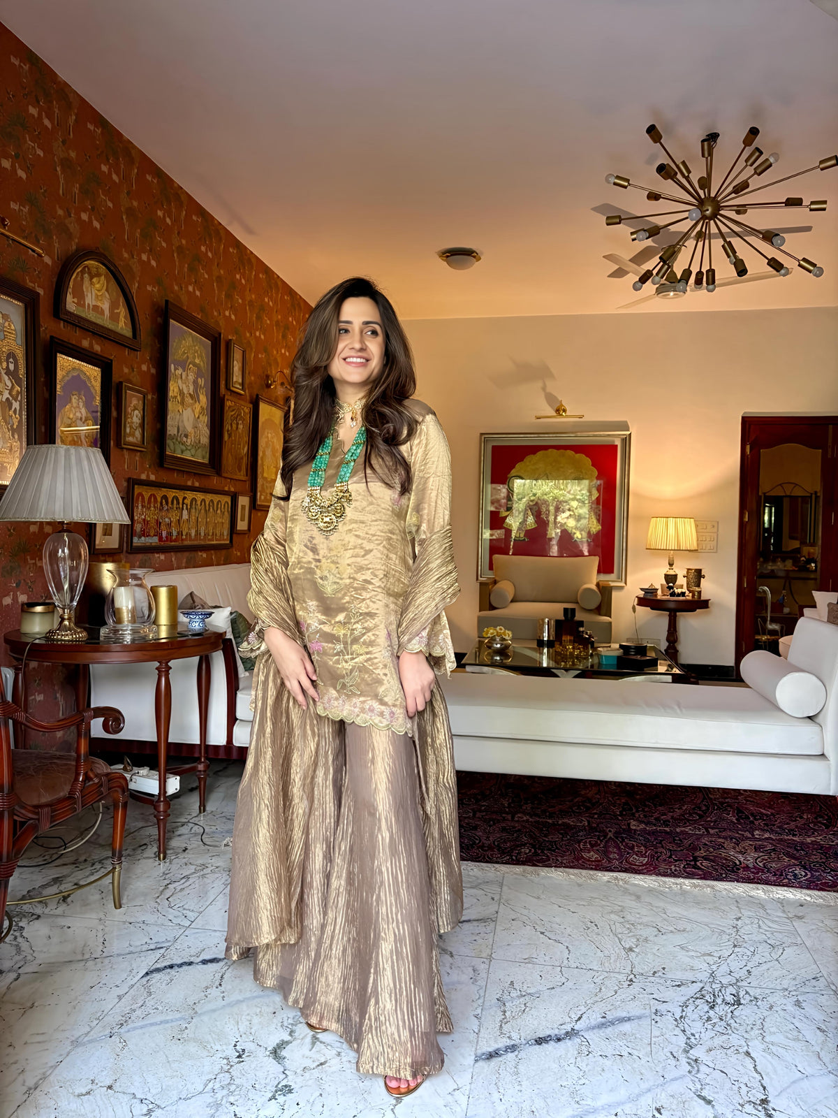 Metallic Crushed Sharara Set