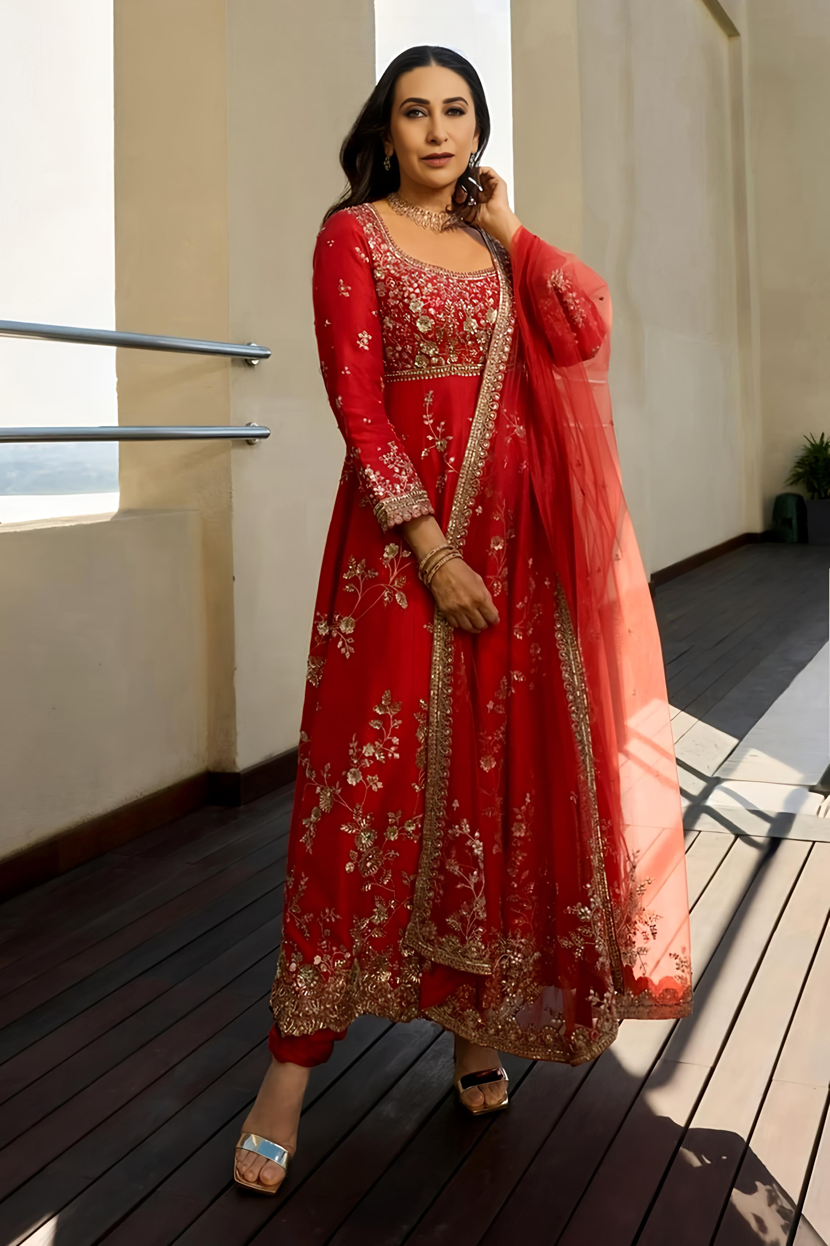 Faux Georgette Embroidery Round Neck Floral Anarkali Set