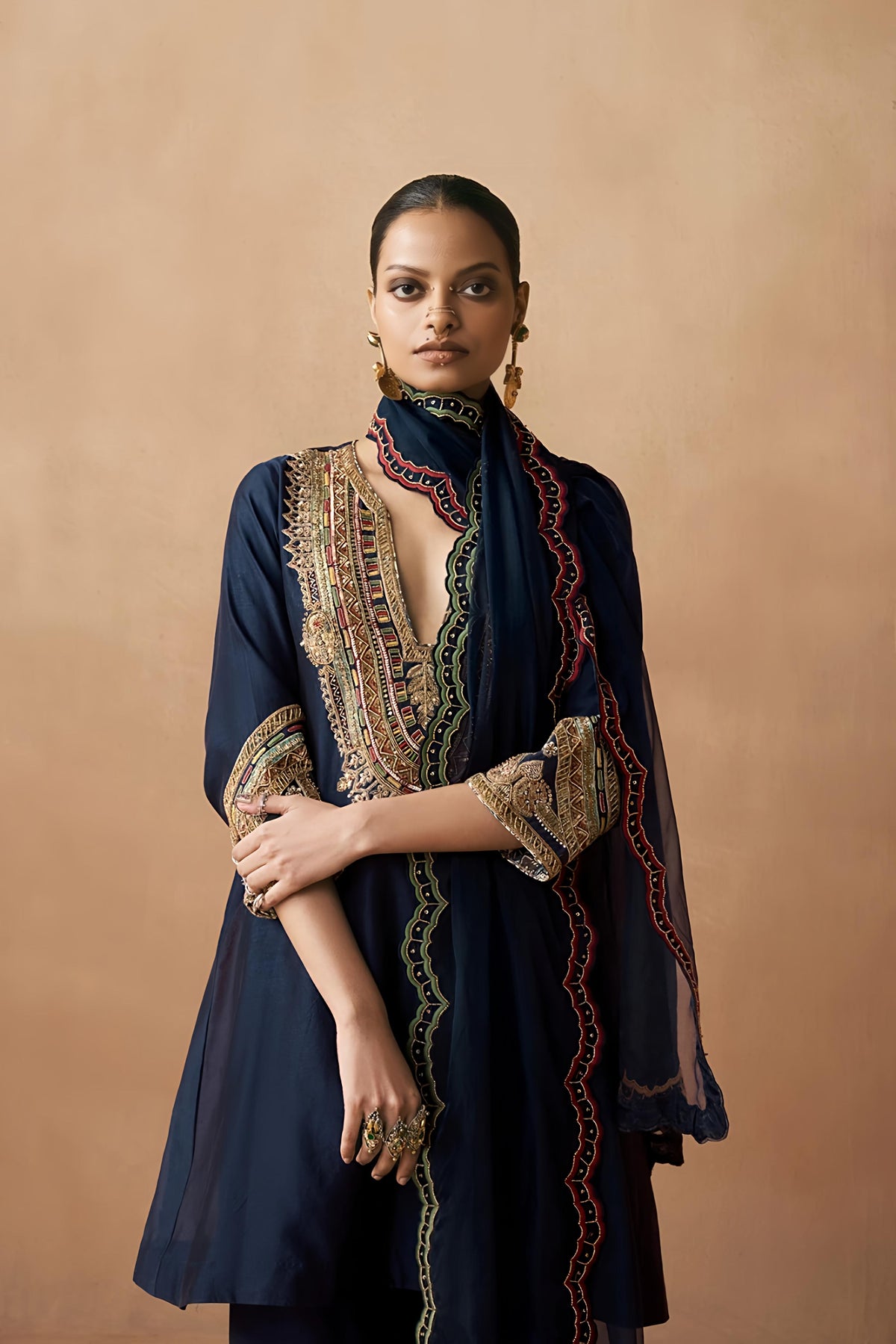 Navy Blue Roman Silk Salwar Suit