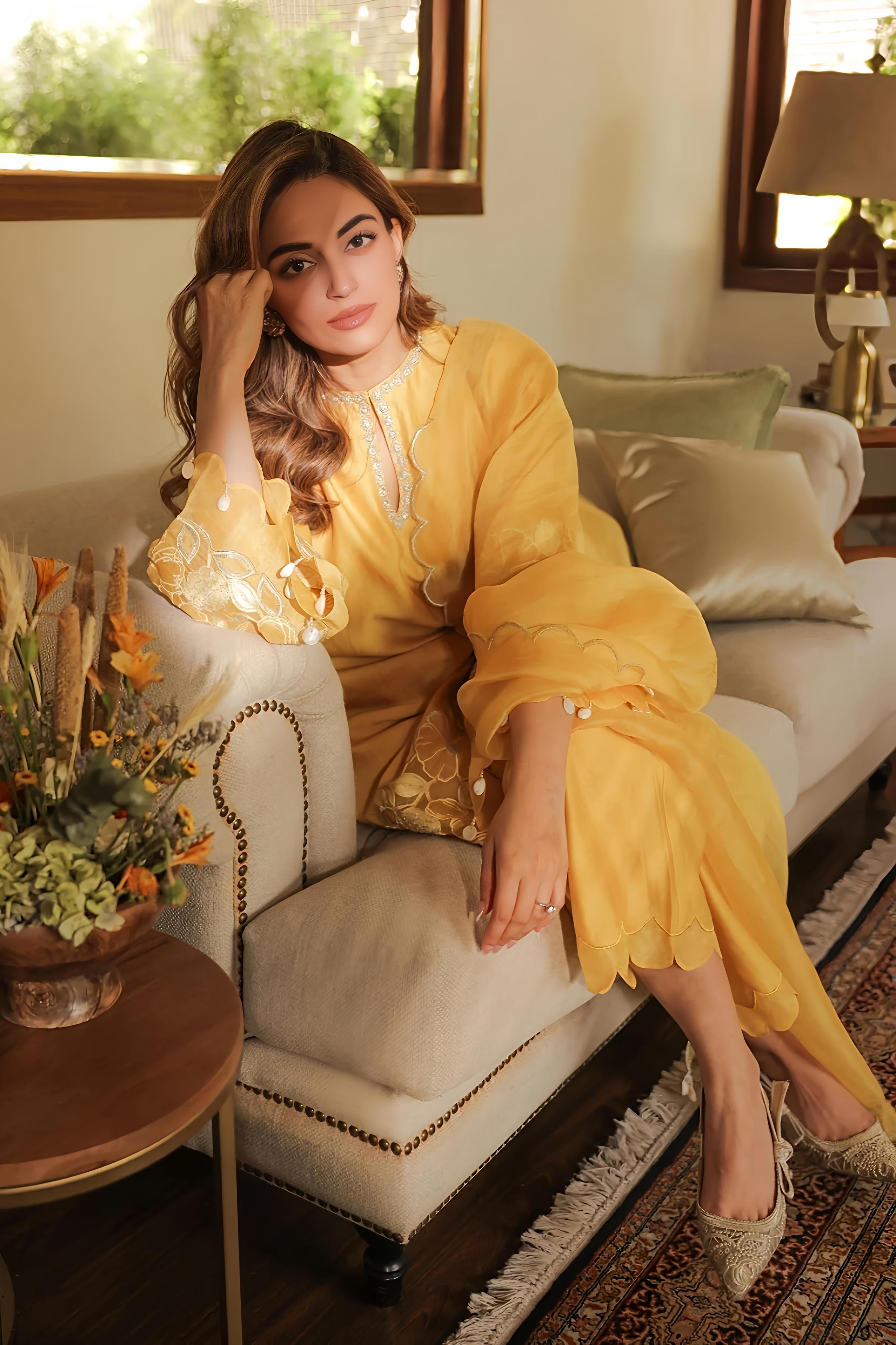Mustard Yellow Embroidered Kurta Set