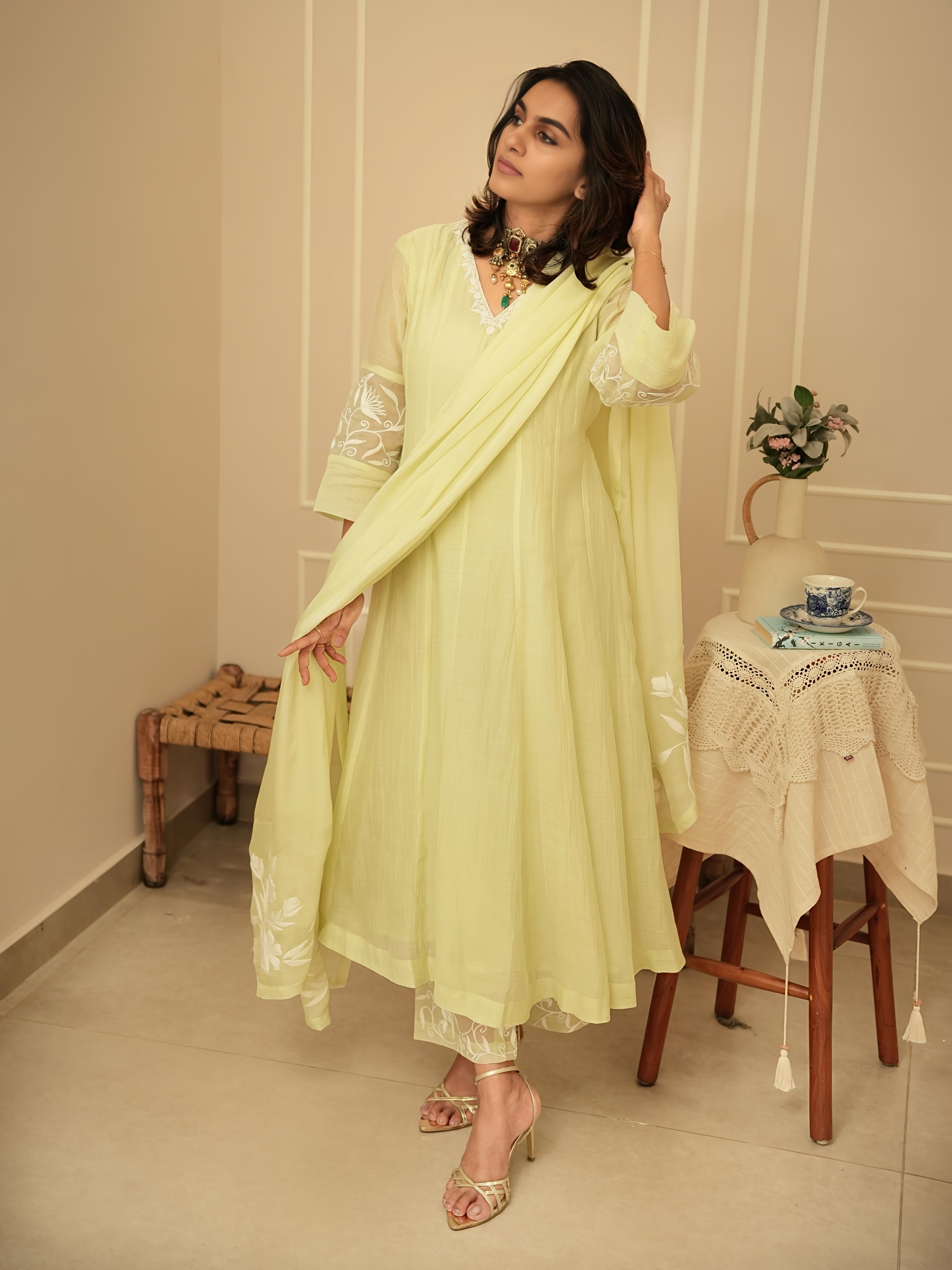 Lime Green Anarkali Suit Set