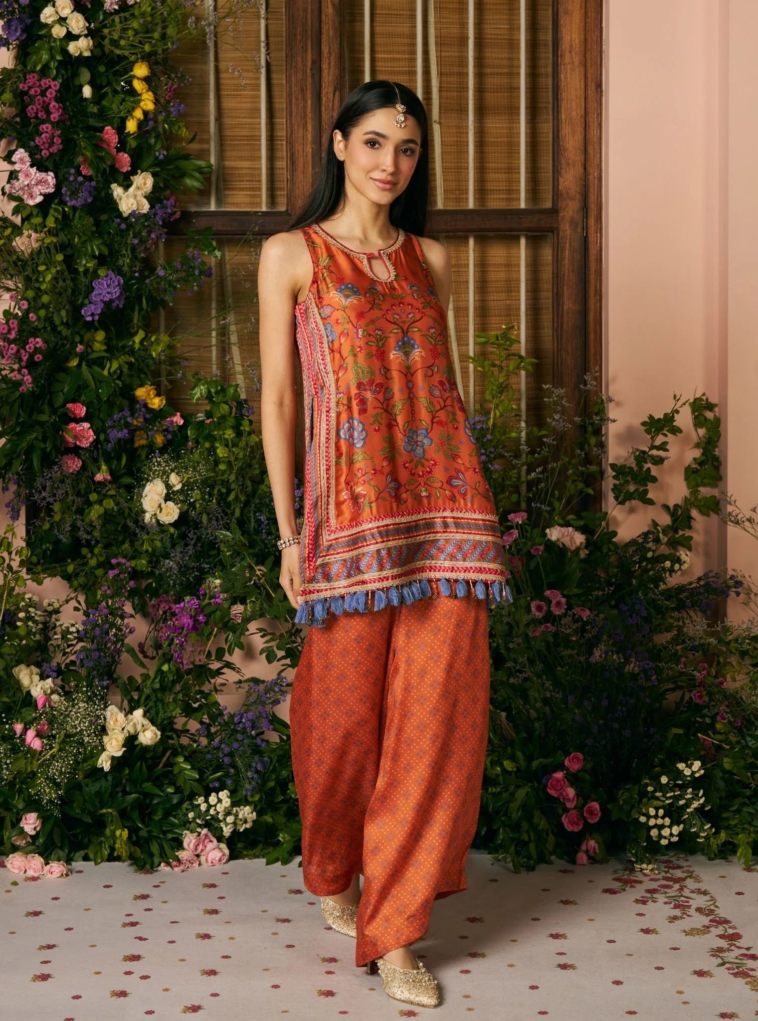 Taali Satin Printed Orange Kurta Set With Dupatta