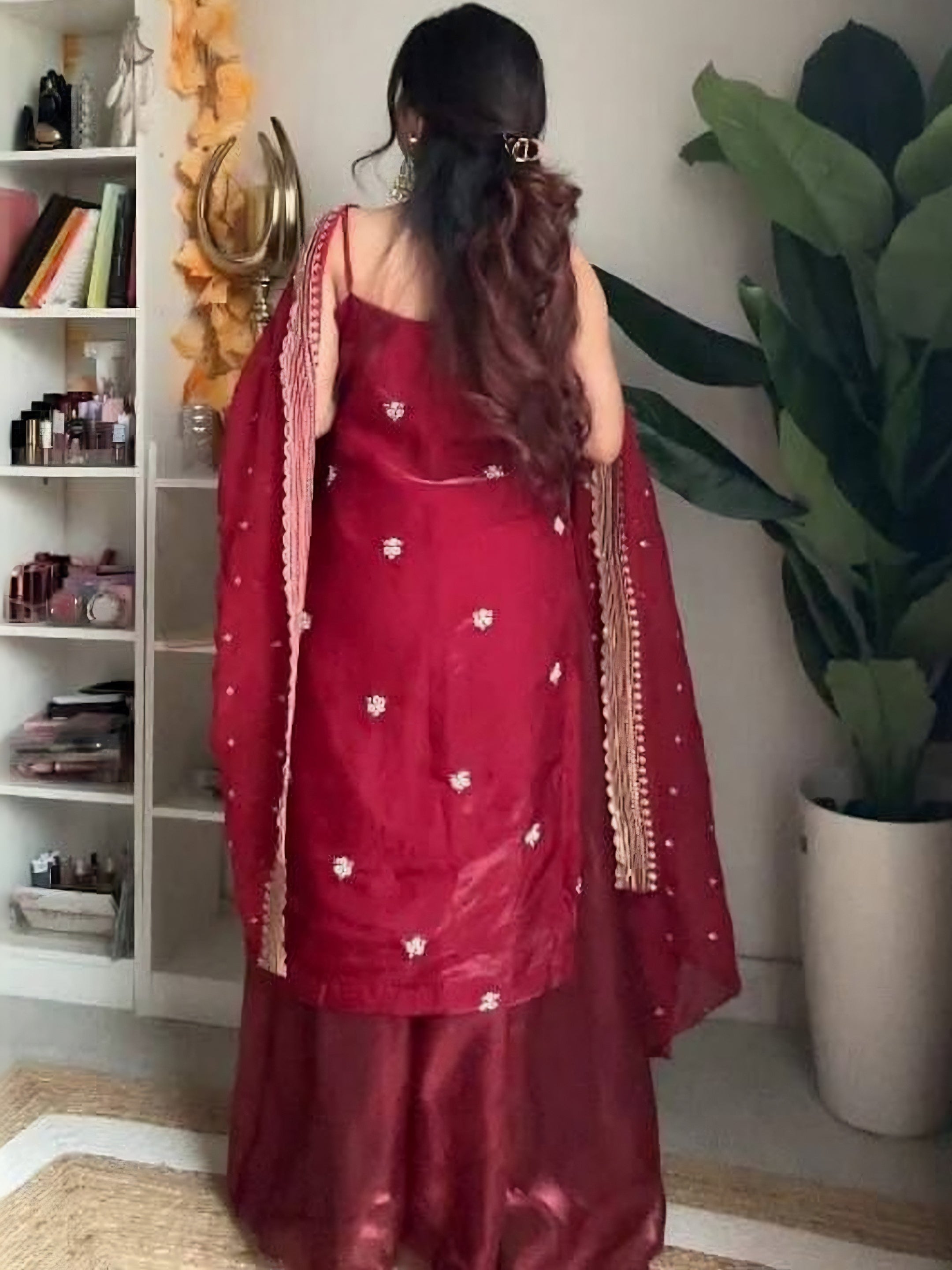 Maroon Jimmy Choo  Salwar Suit Set With Embroidered Dupatta