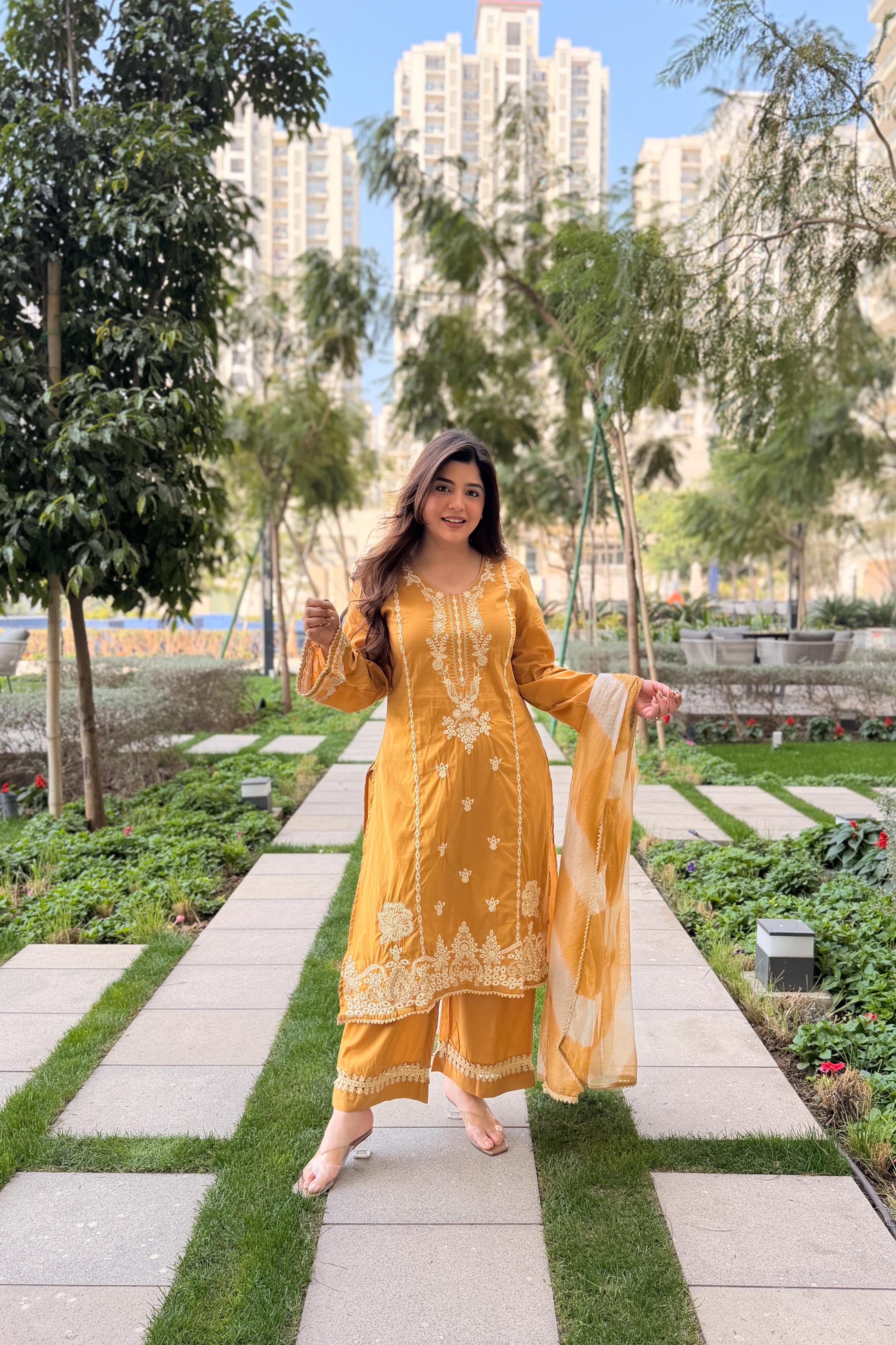 Roman Silk Embroidered Kurti Pant Dupatta Set