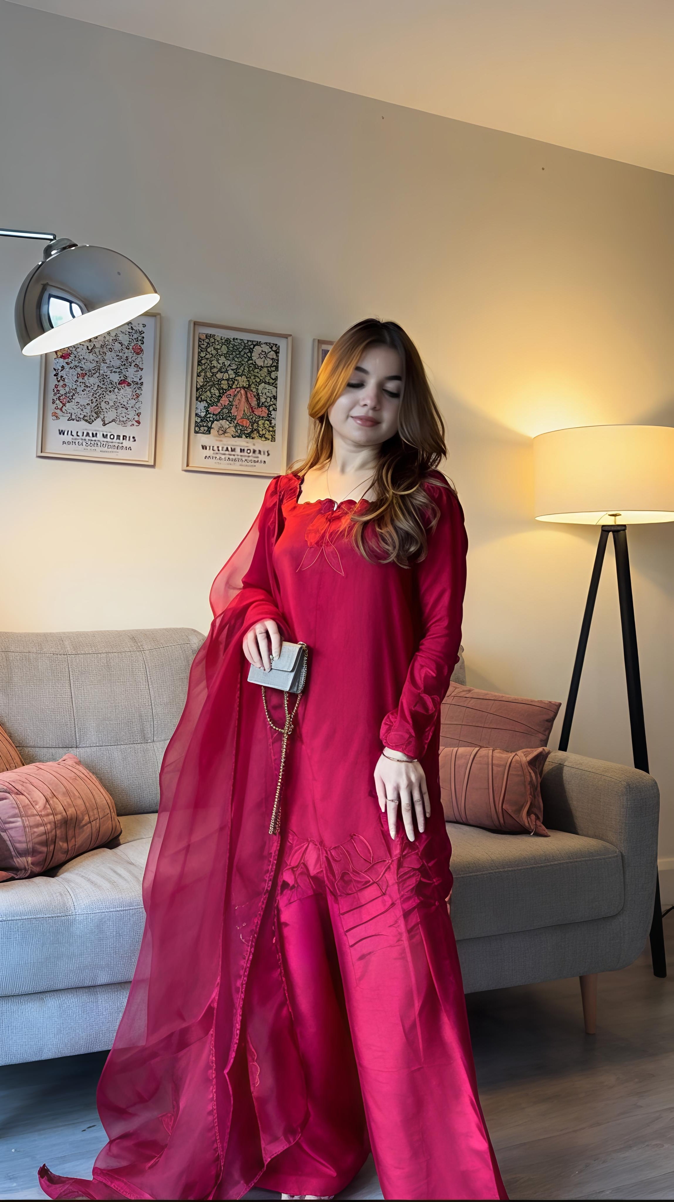 Dark Pink Roman Fabric Palazzo Suit