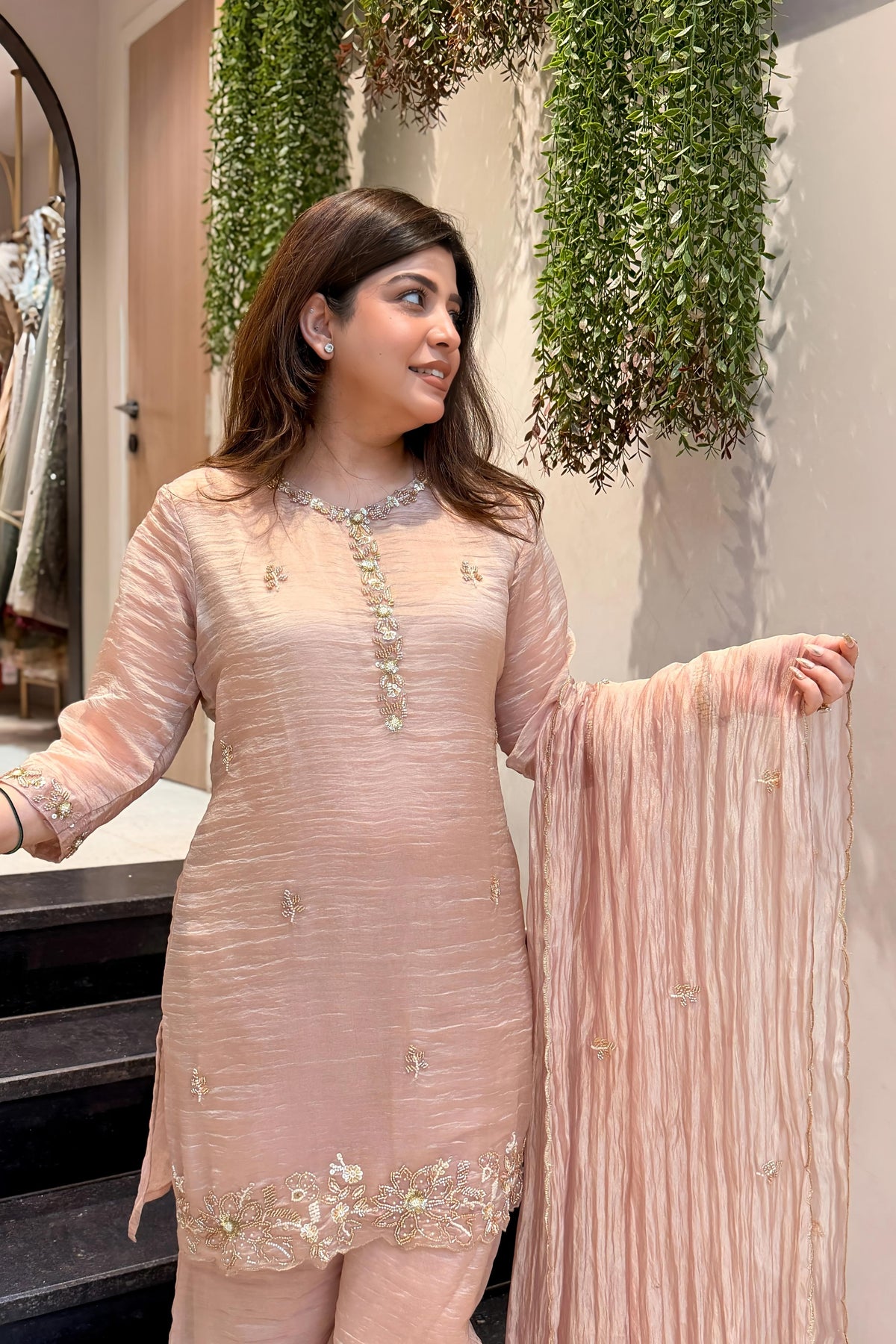 Rose Gold Hand Embroidered Suit Set