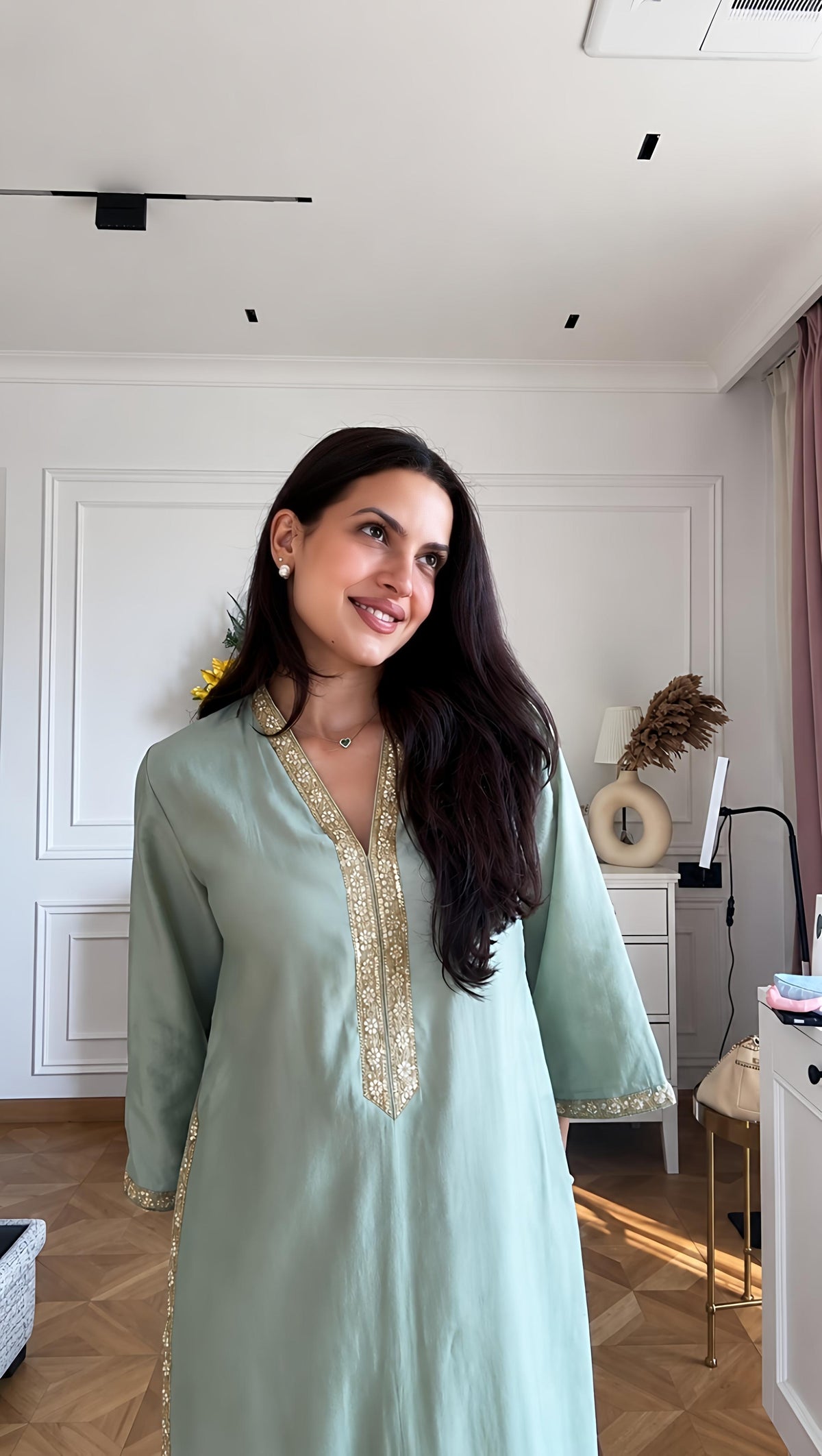 Mint Green Embroidered Kurta Palazzo Set