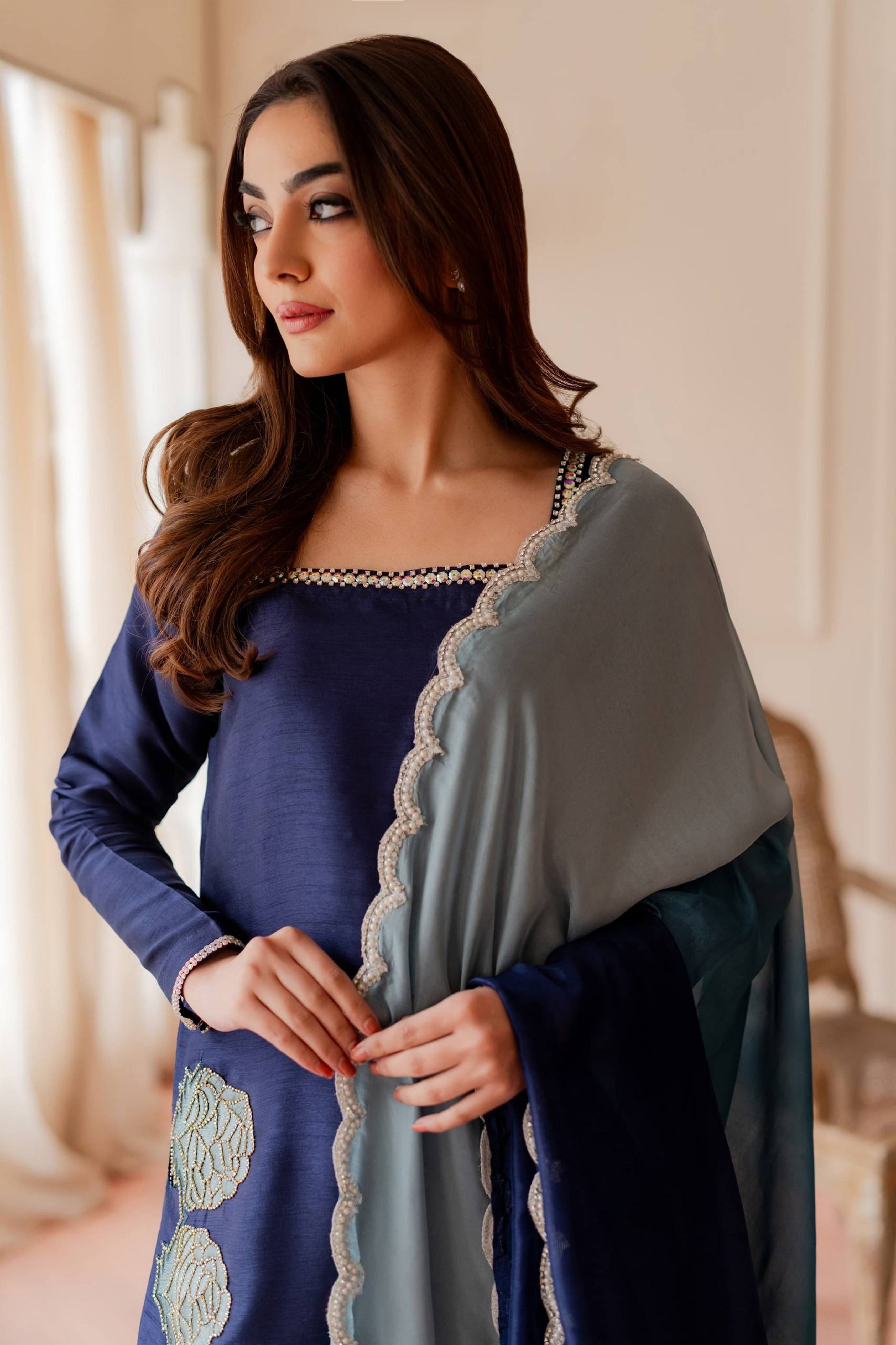 Aqua Blue Bold And Breathtaking Zari Embroidery Suit