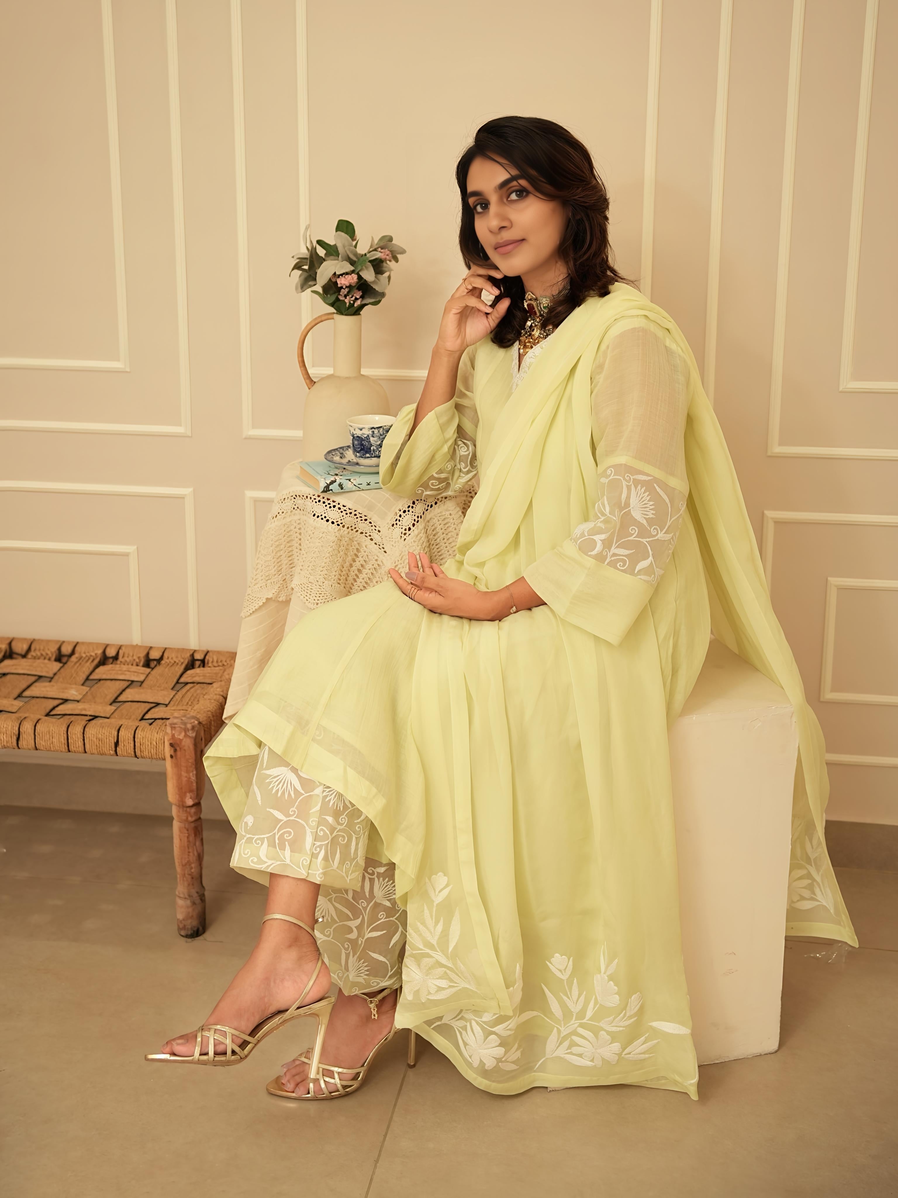Lime Green Anarkali Suit Set