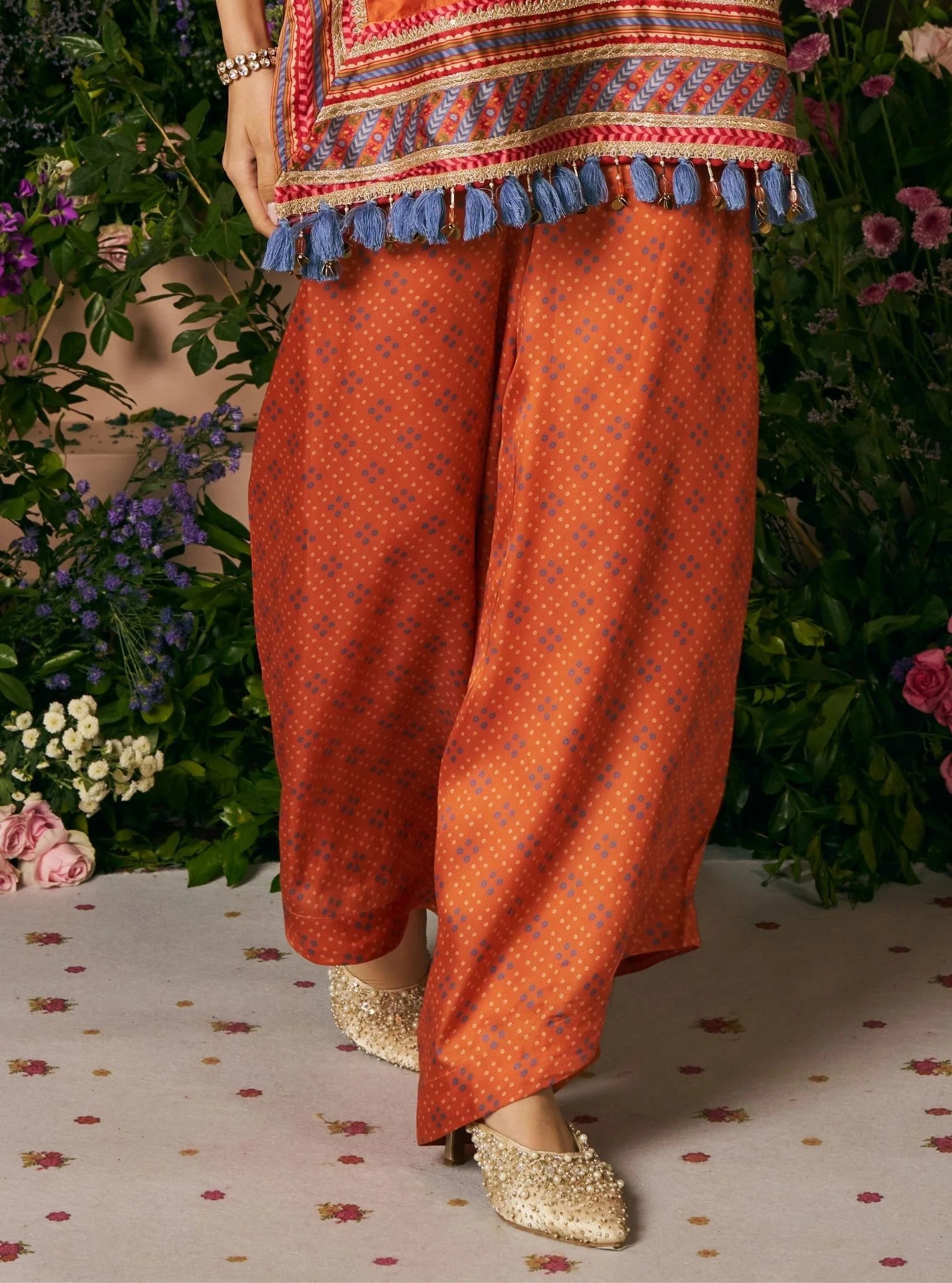 Taali Satin Printed Orange Kurta Set With Dupatta