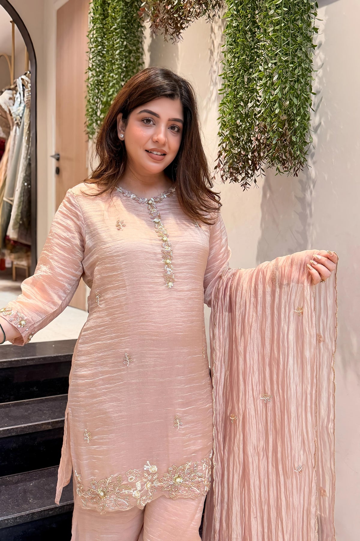 Rose Gold Hand Embroidered Suit Set