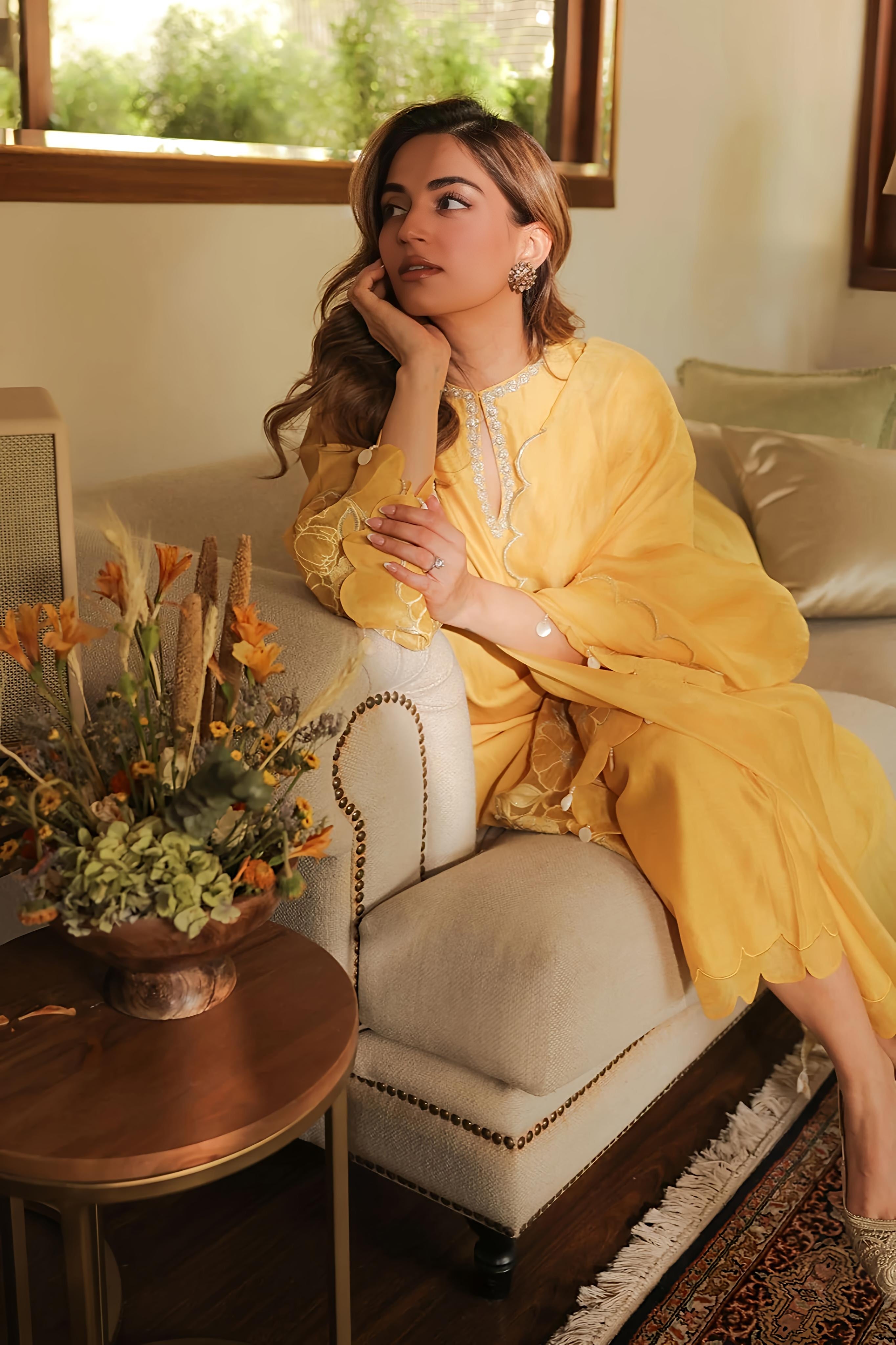 Mustard Yellow Embroidered Kurta Set