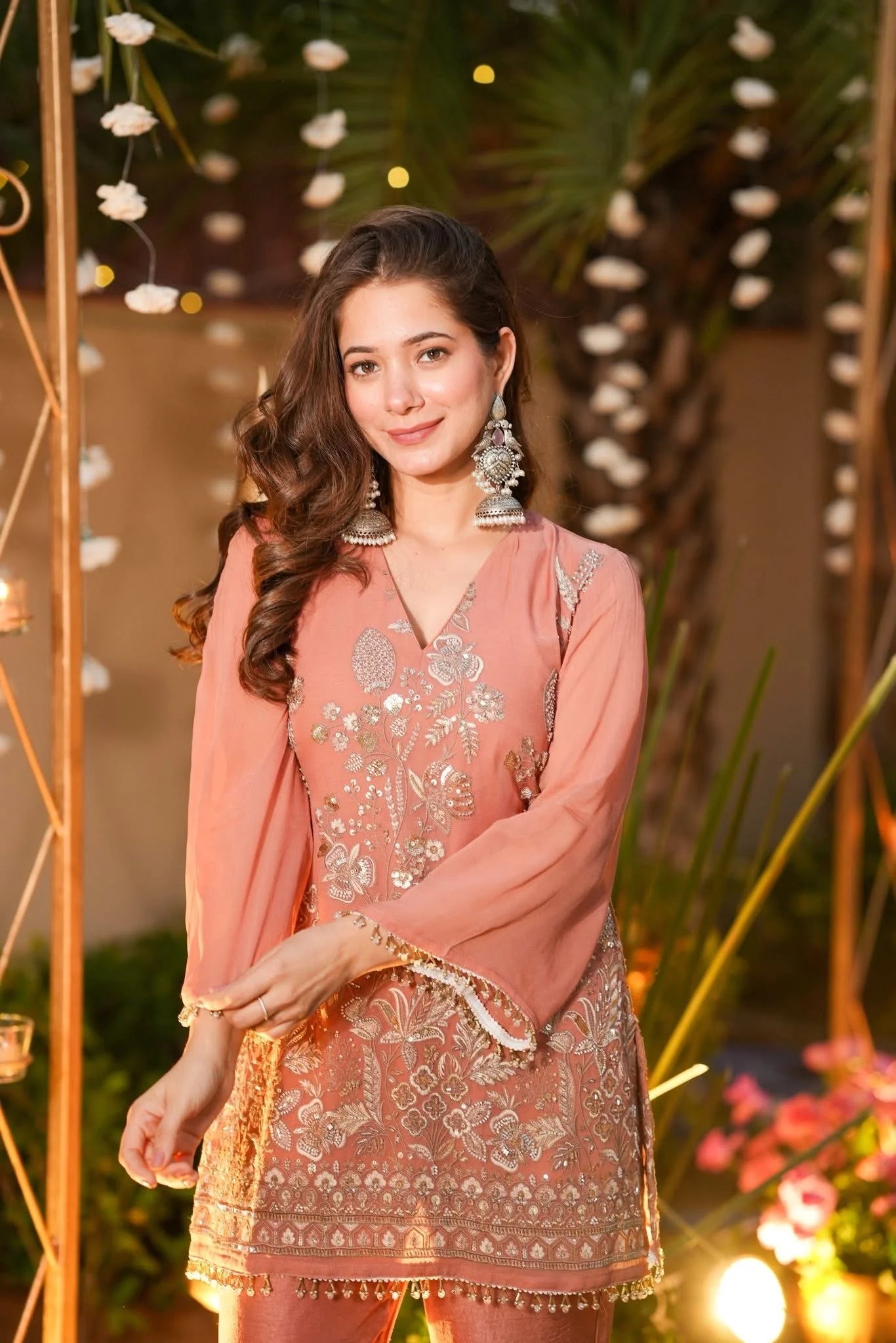 Crunchy Silk Embroidered Kurta Pant Set.