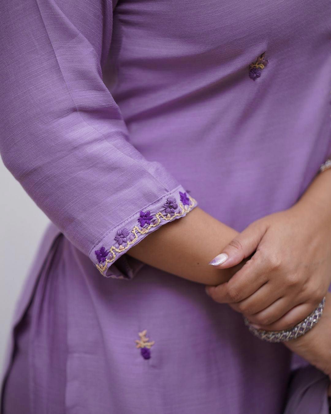 Lavender Embroidered Straight Kurta Pants Set