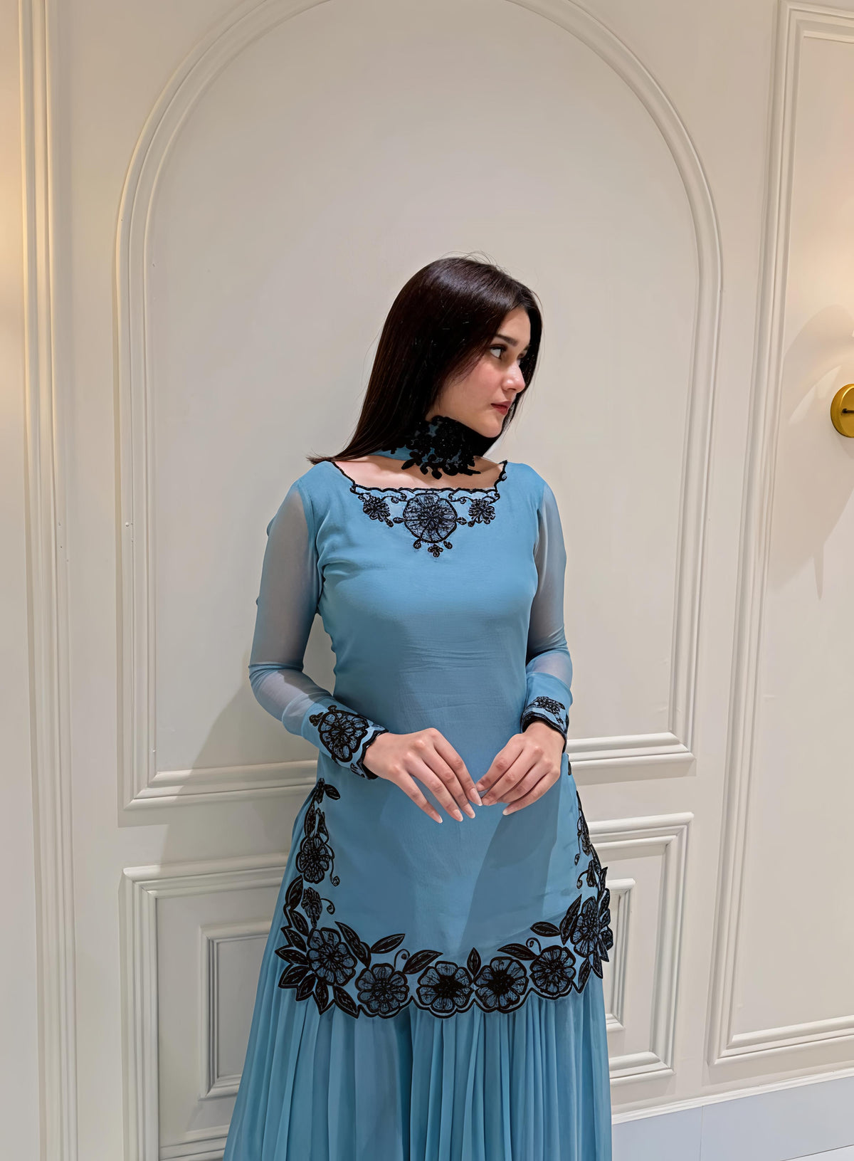 SOLID BLUE KURTA SHARARA SET
