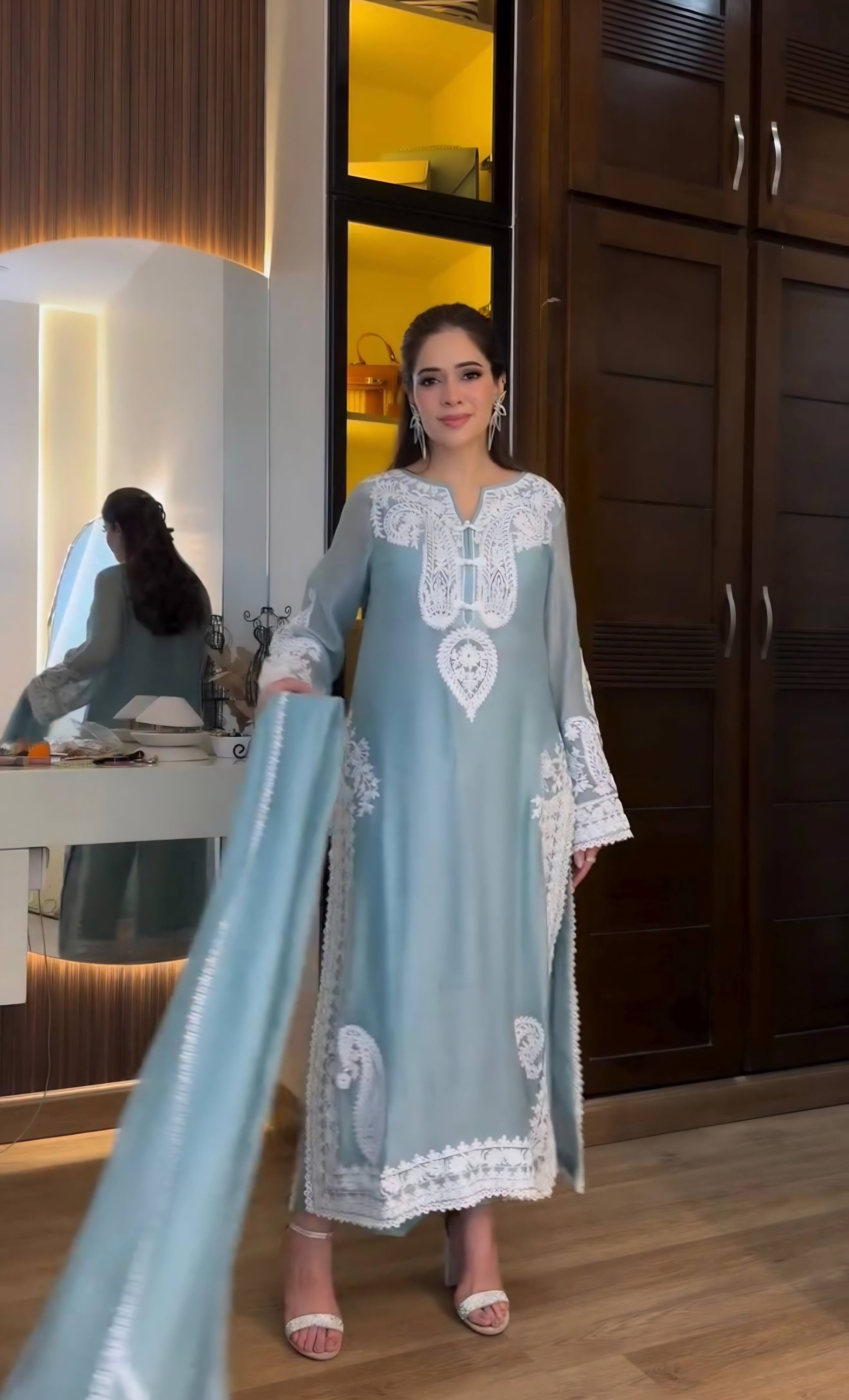 Sky Blue Embroidered Suit Set