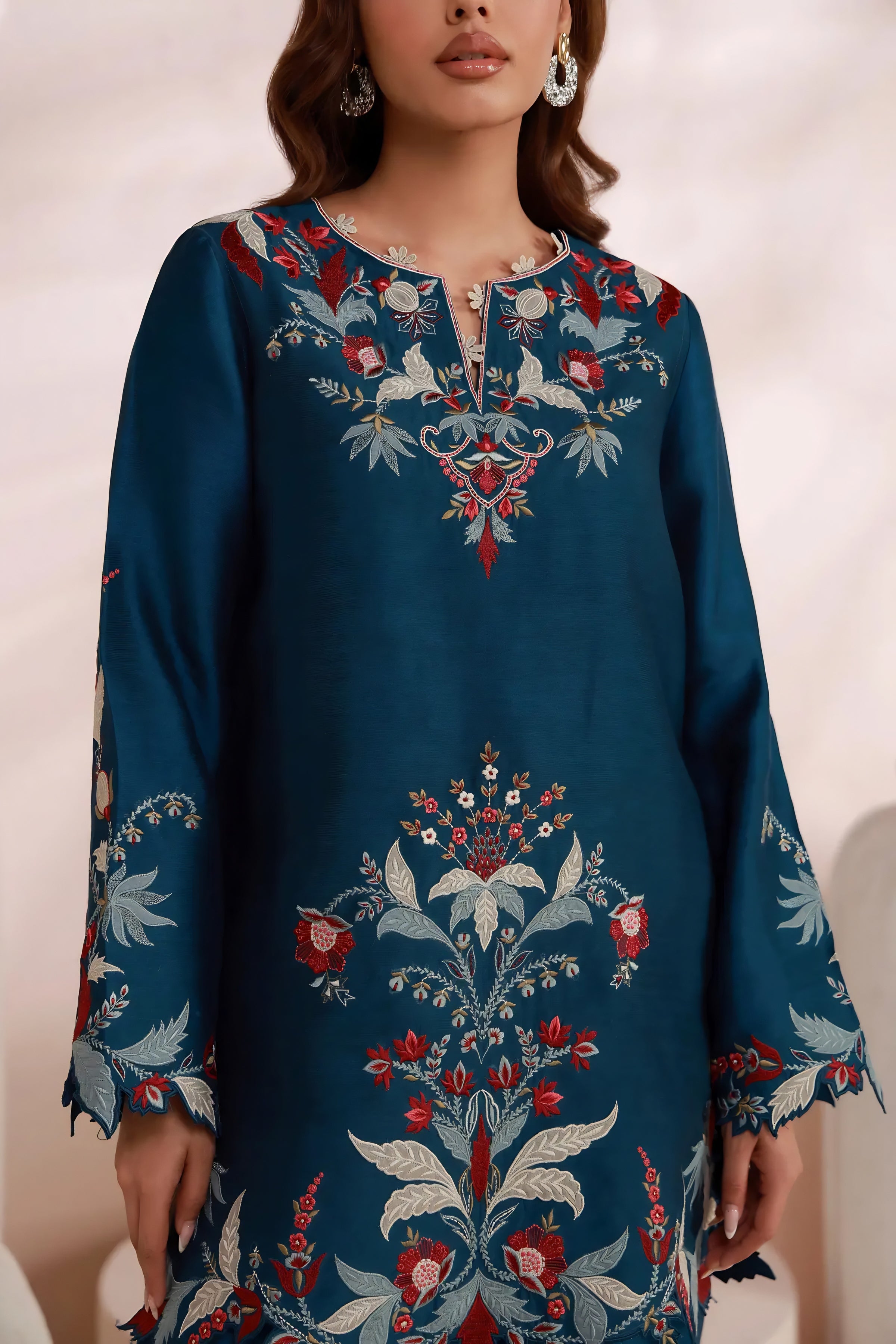 Zein Embroidered Silk Co-Ord Set