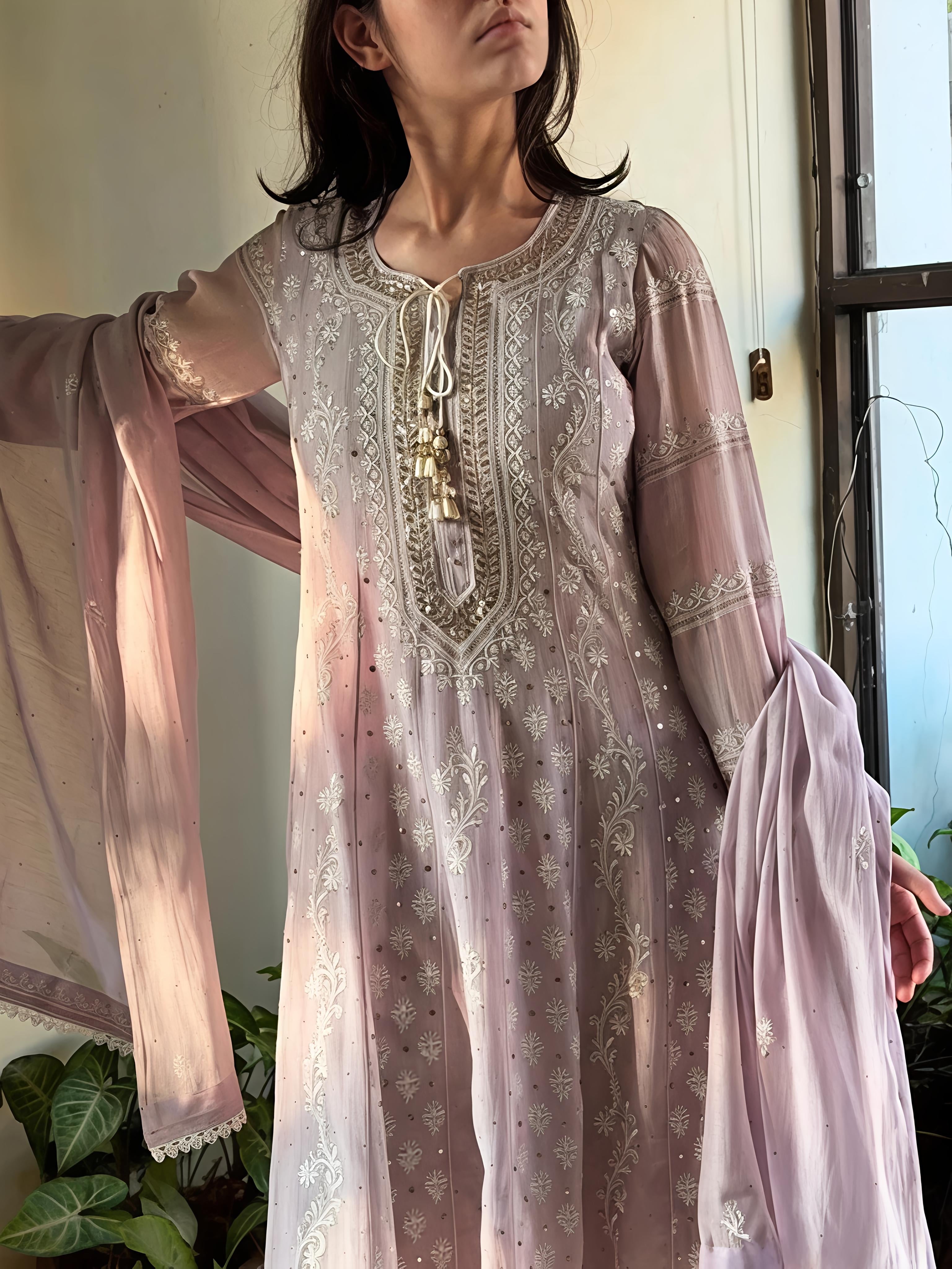 Lavender Mal Chikankari Suit Set