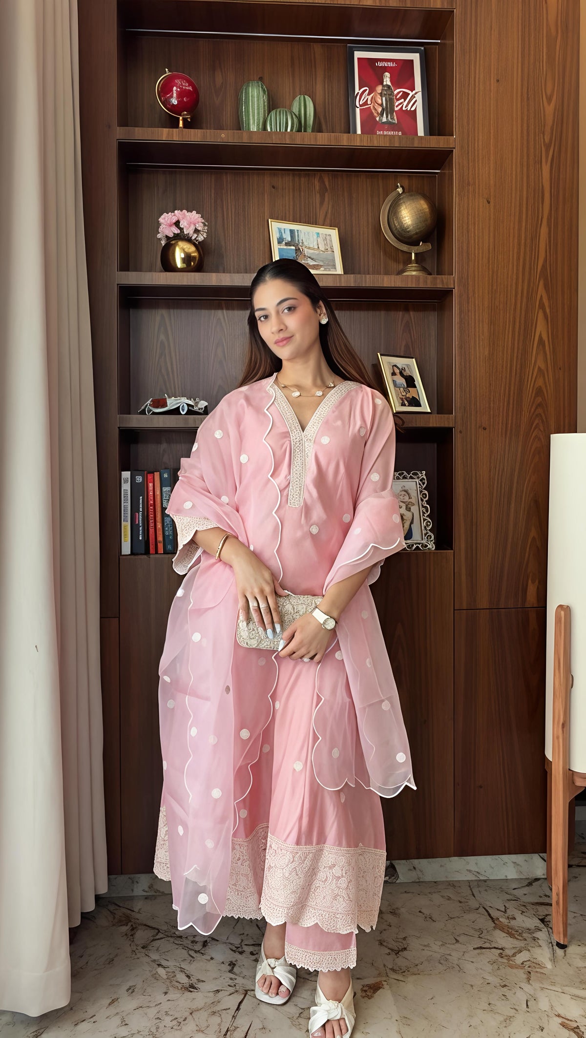 Blush Pink Chanderi A-line Suit Set