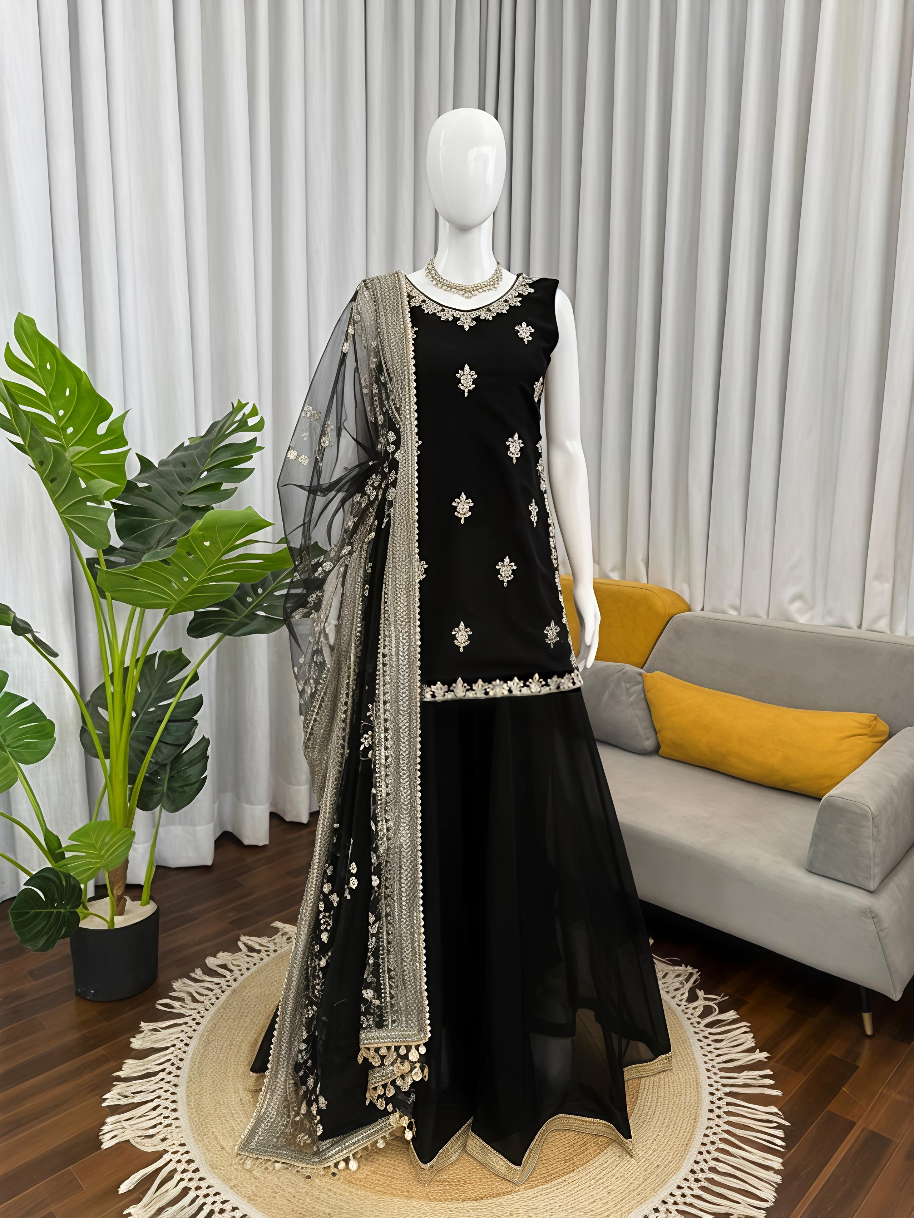 Black Sharara Suit Set