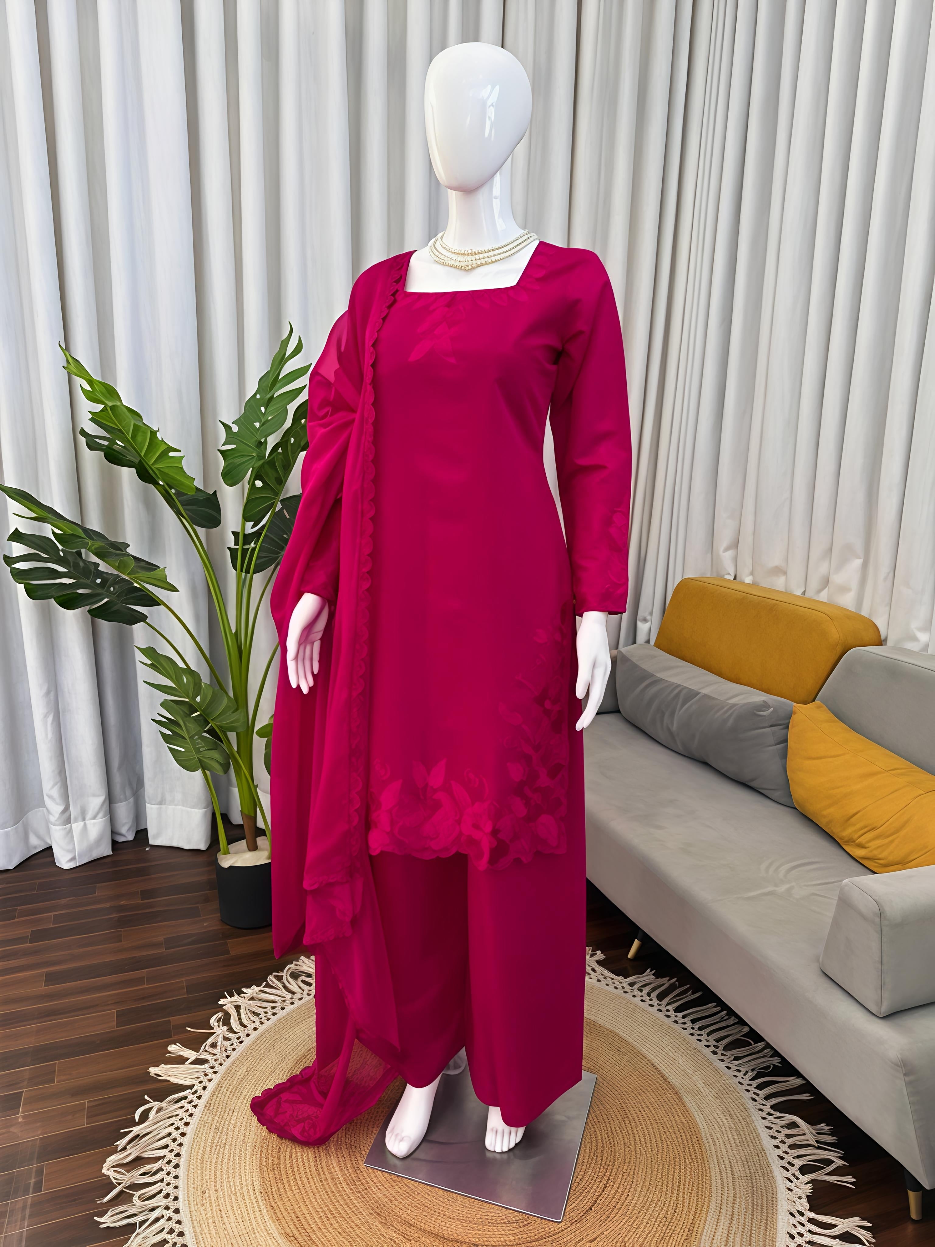 Dark Pink Roman Fabric Palazzo Suit
