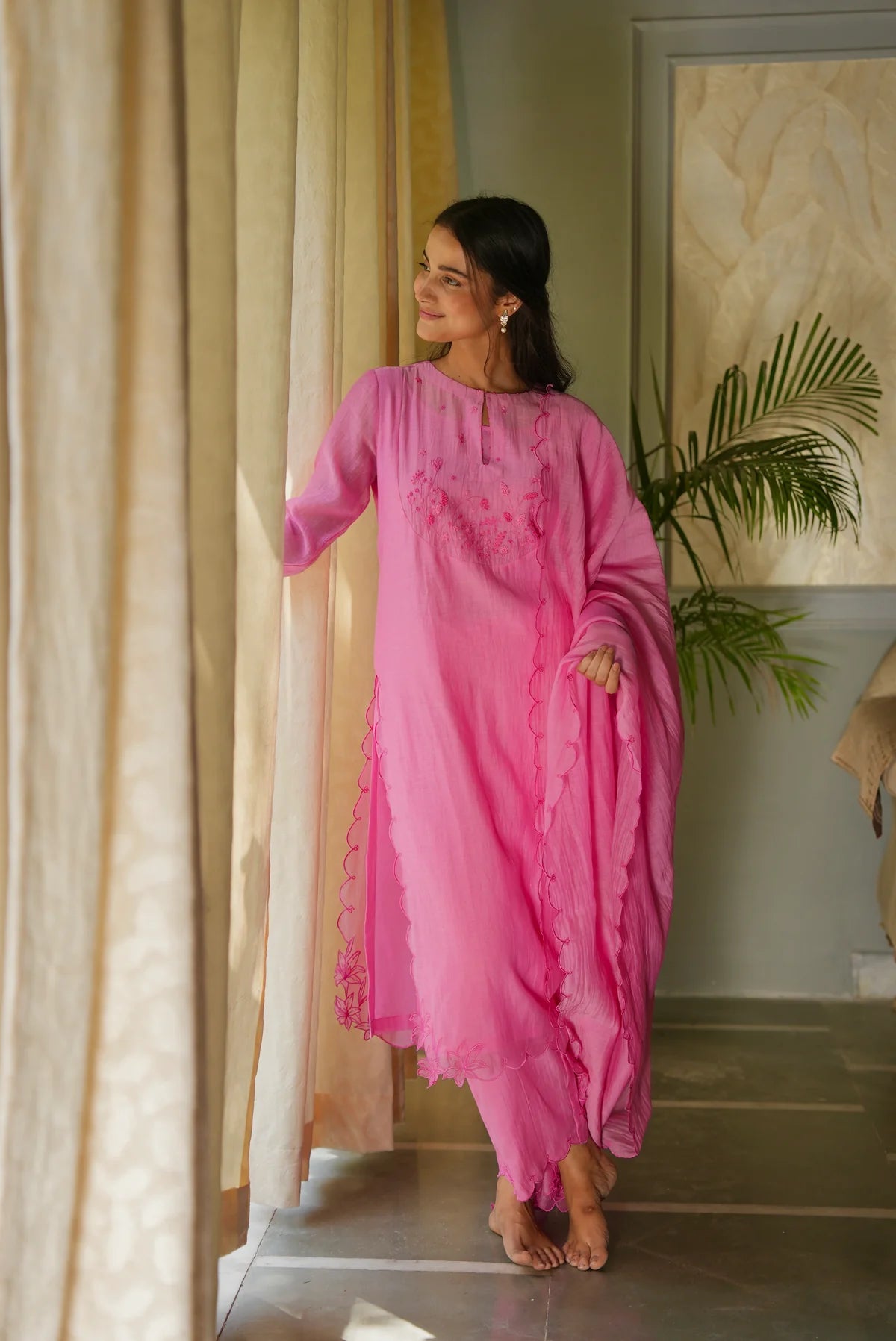 Pink Mishri Chanderi Kurta Set