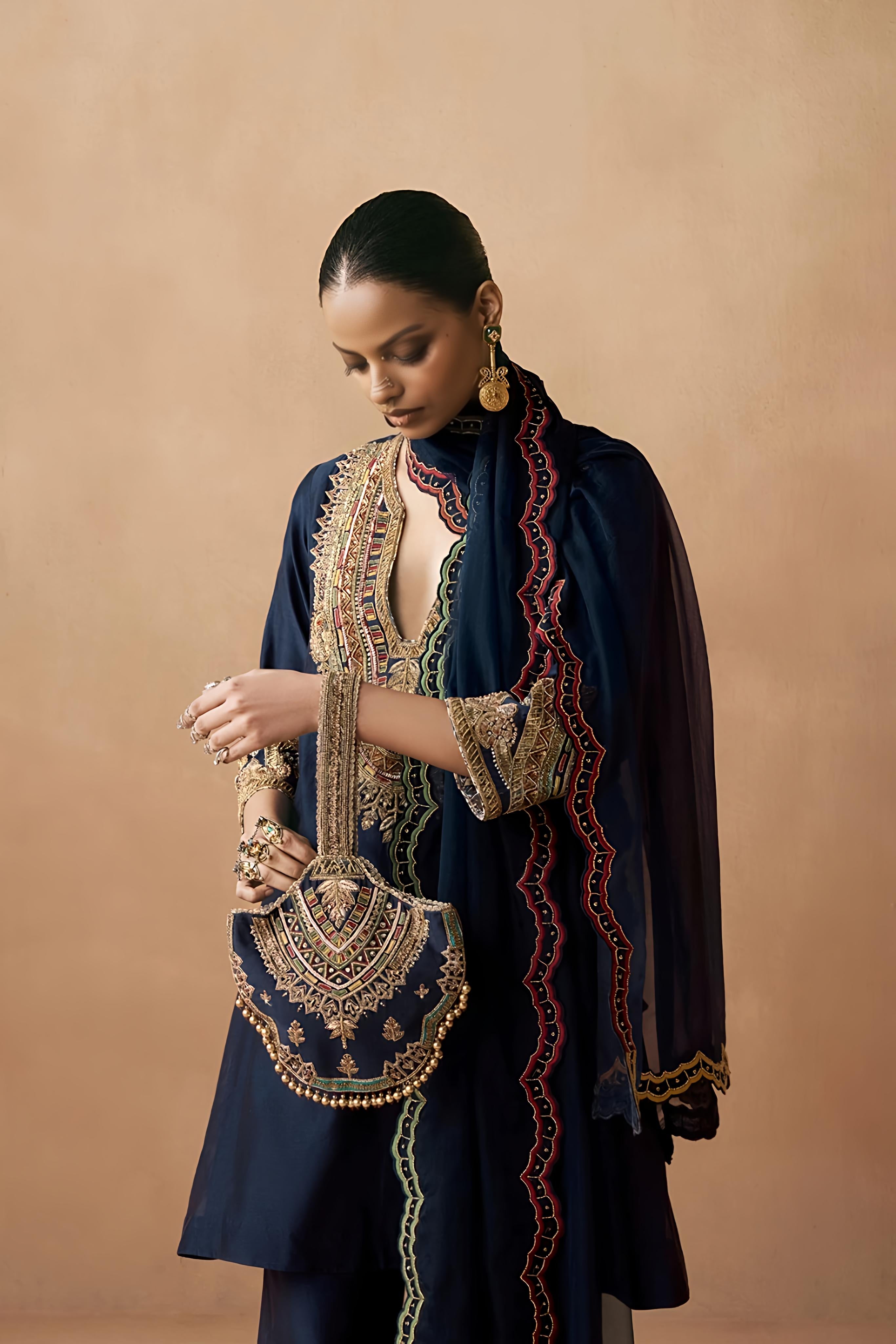 Navy Blue Roman Silk Salwar Suit