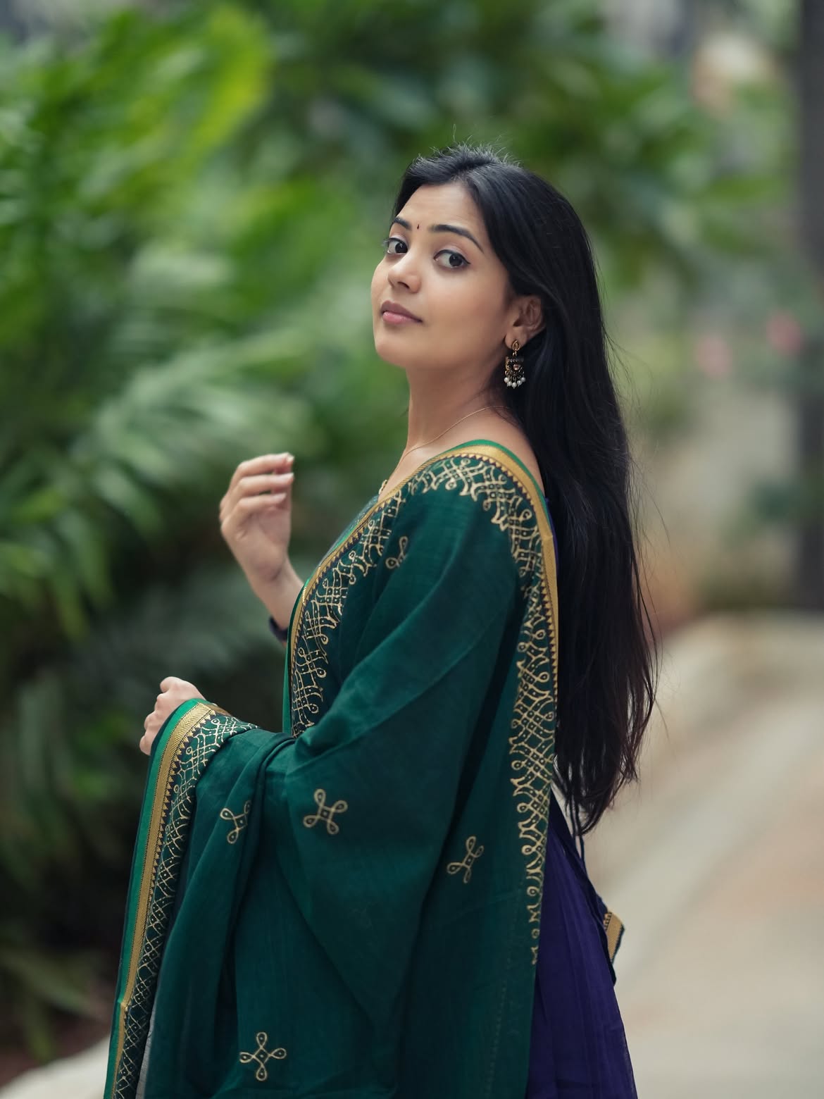 Deep Blue Emerald Green Flared Anarkali Suit Set