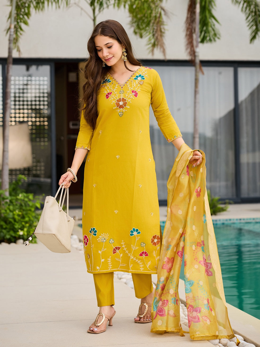 Mustard Viscose Gadhwal Kurta Set
