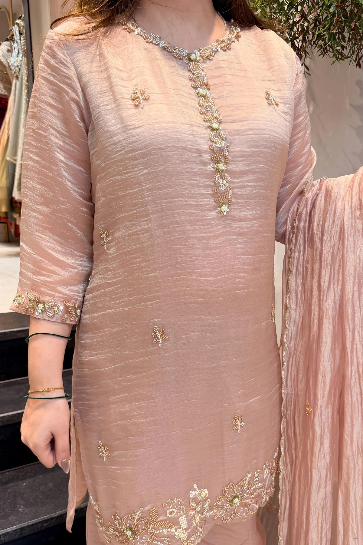 Rose Gold Hand Embroidered Suit Set
