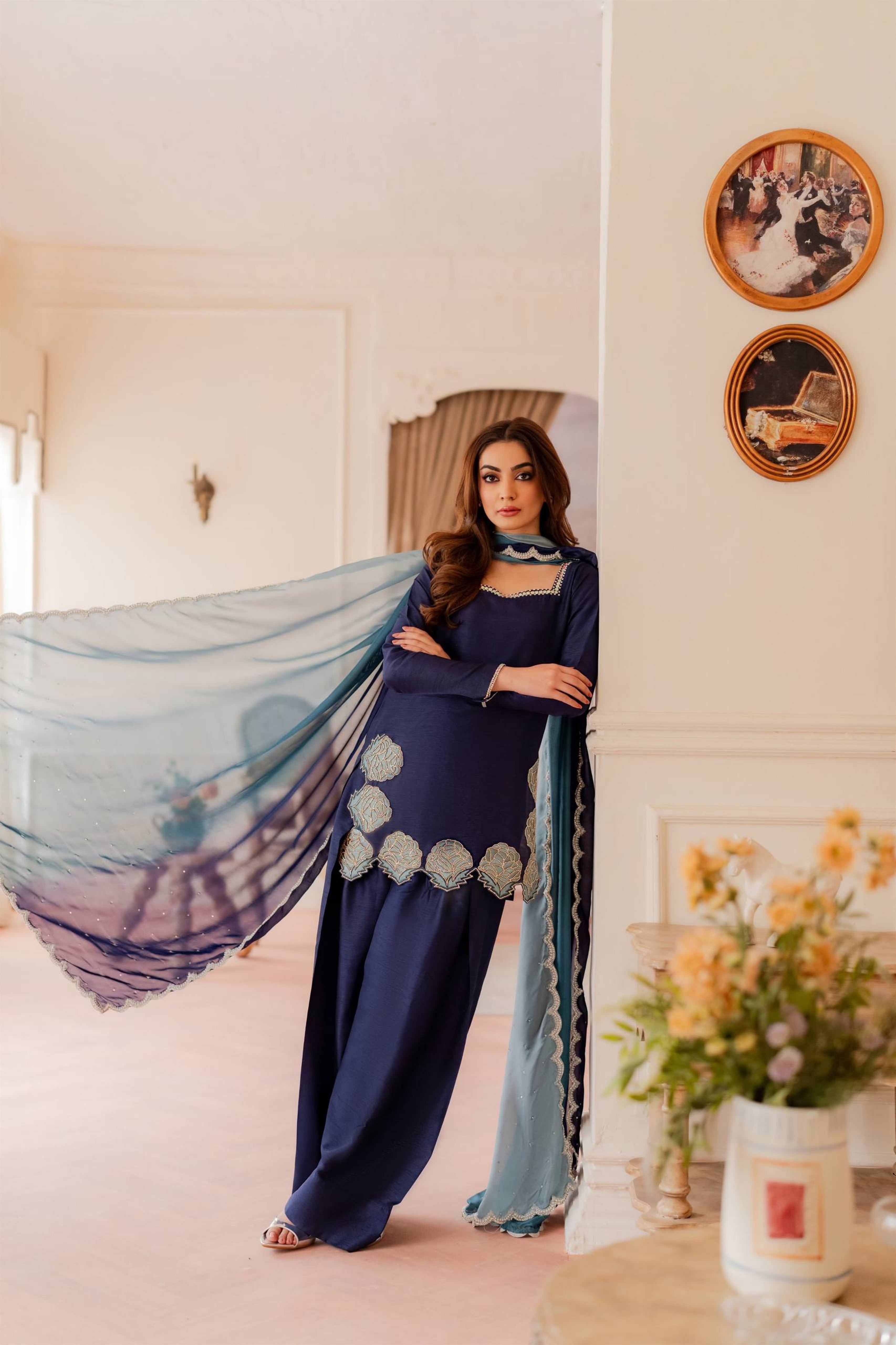 Aqua Blue Bold And Breathtaking Zari Embroidery Suit