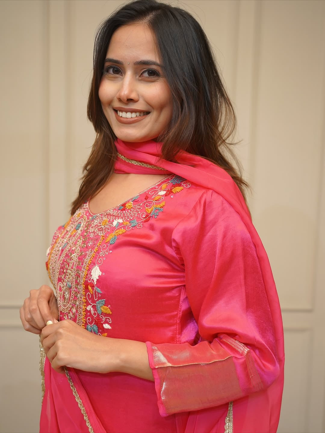 Zaierra Pink Embroidered Viscose Kurta Set with Pant and Dupatta