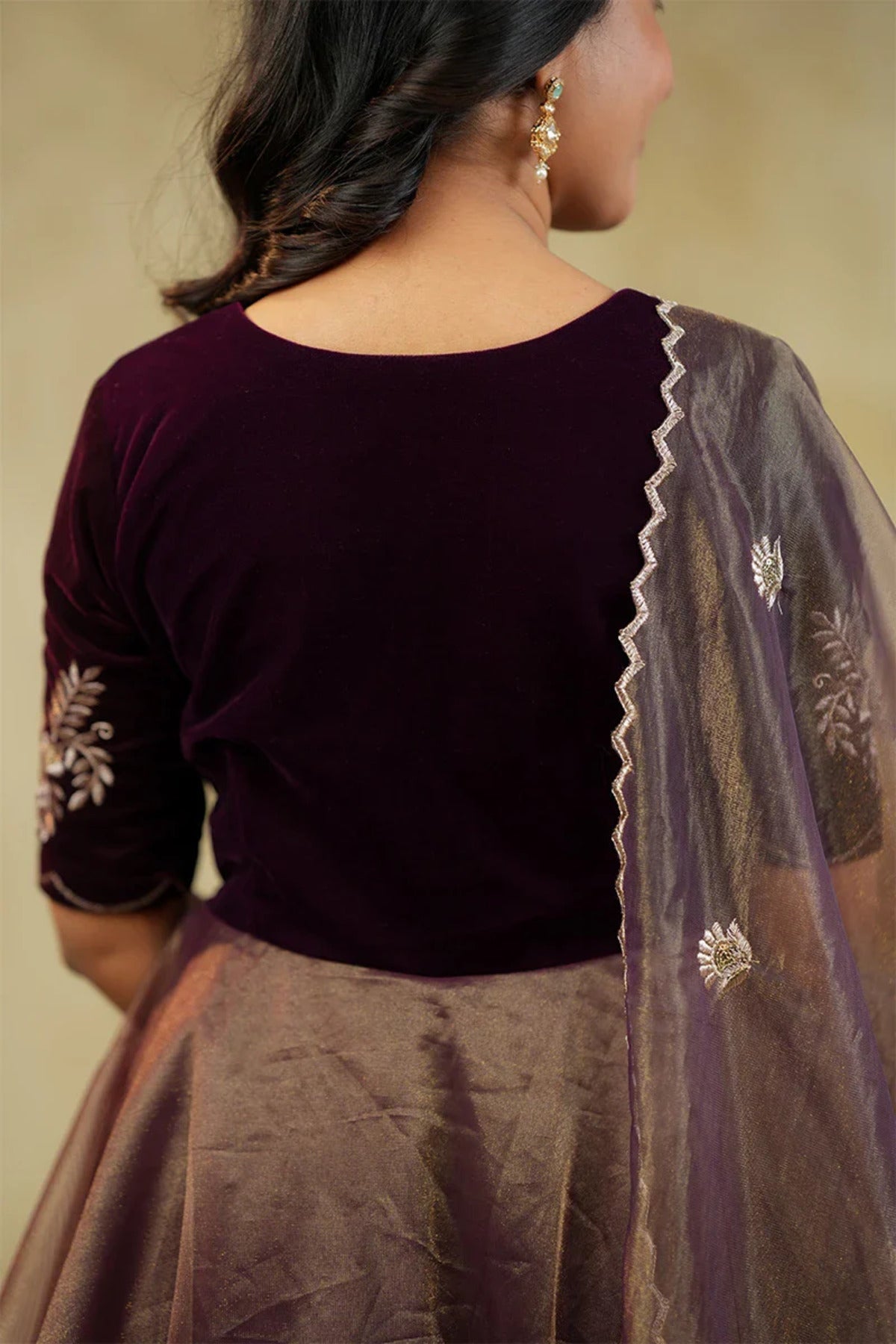 Embroidered Velvet Anarkali Gown with Dupatta