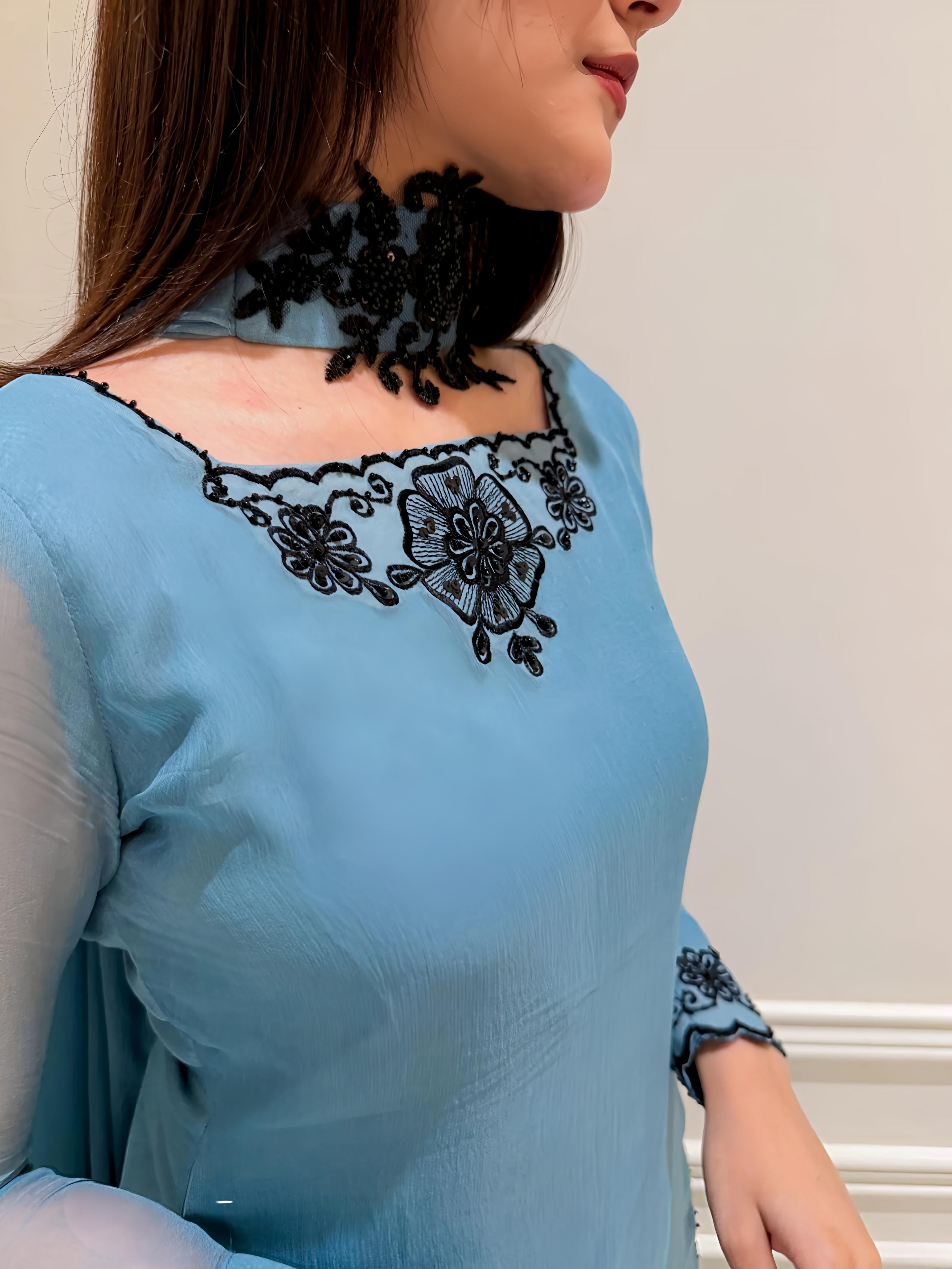 SOLID BLUE KURTA SHARARA SET