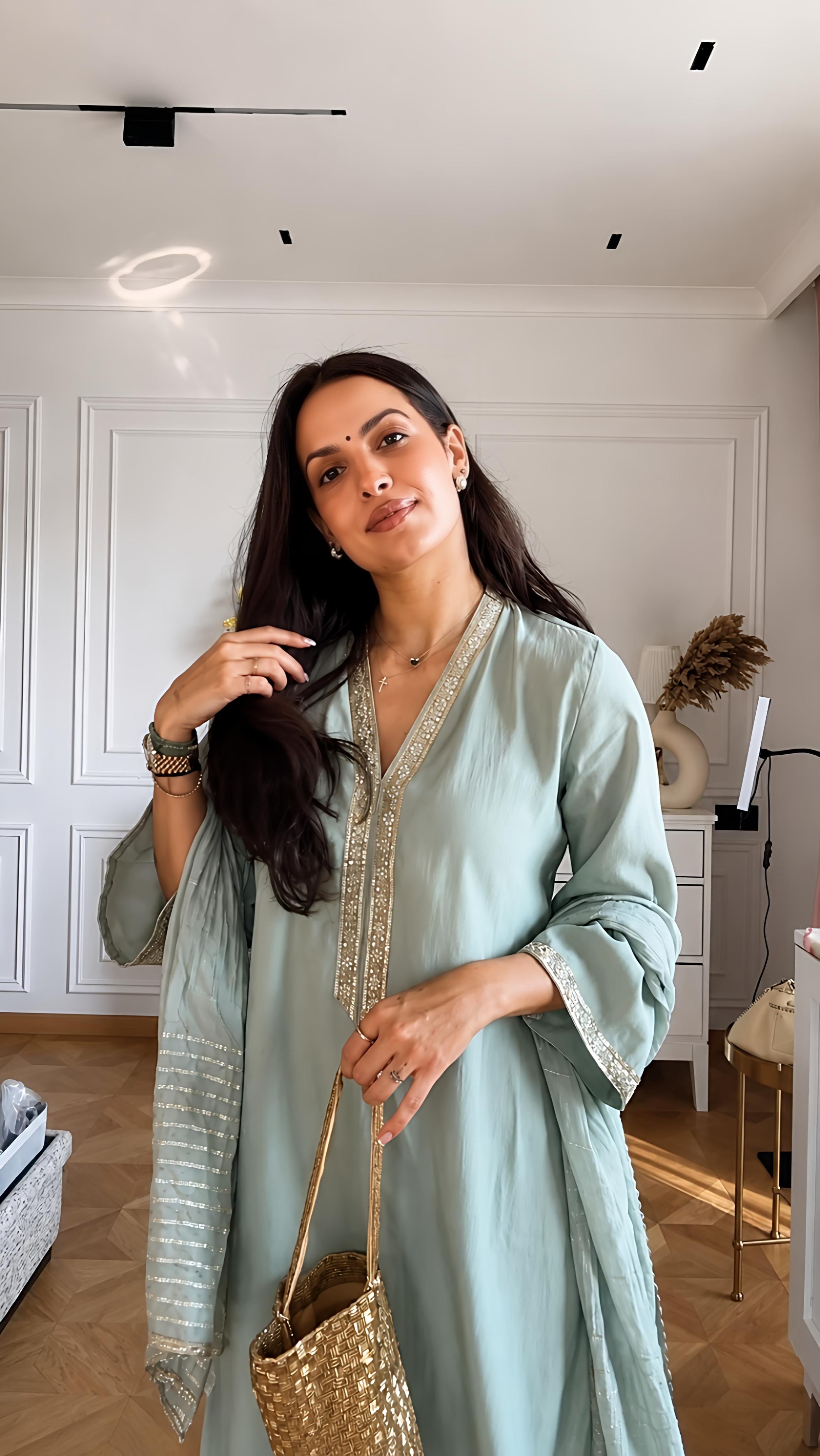 Mint Green Embroidered Kurta Palazzo Set