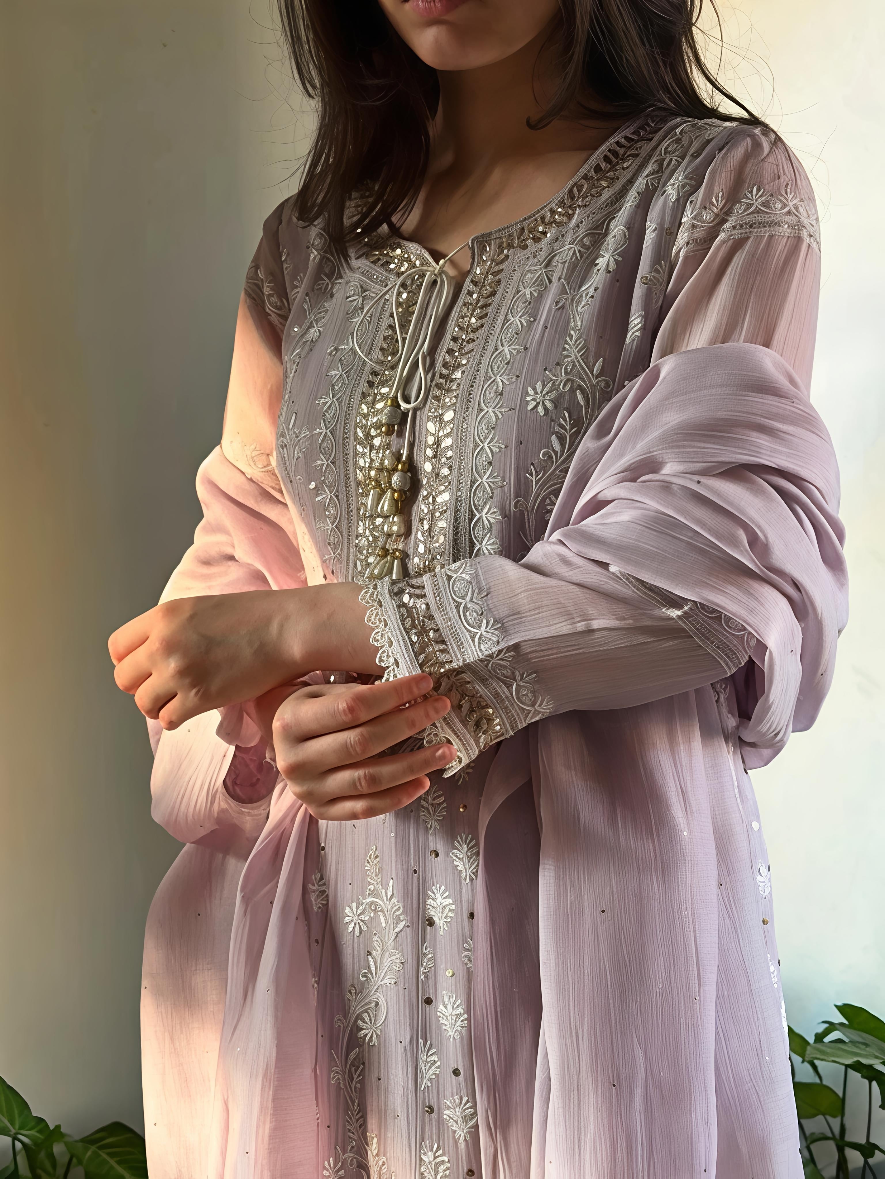 Lavender Mal Chikankari Suit Set