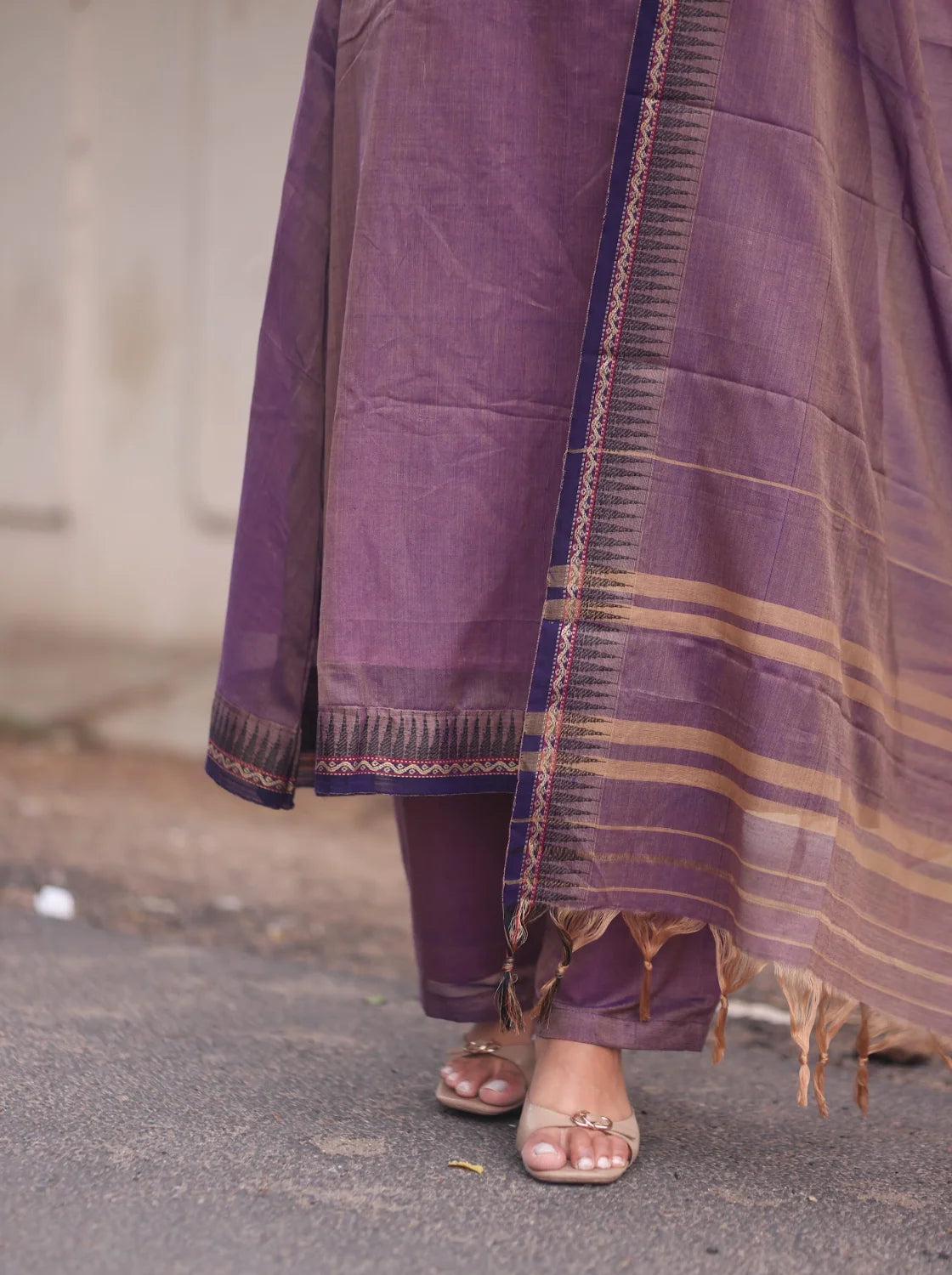 Lilac Narayanpet Cotton A-Line Suit Set