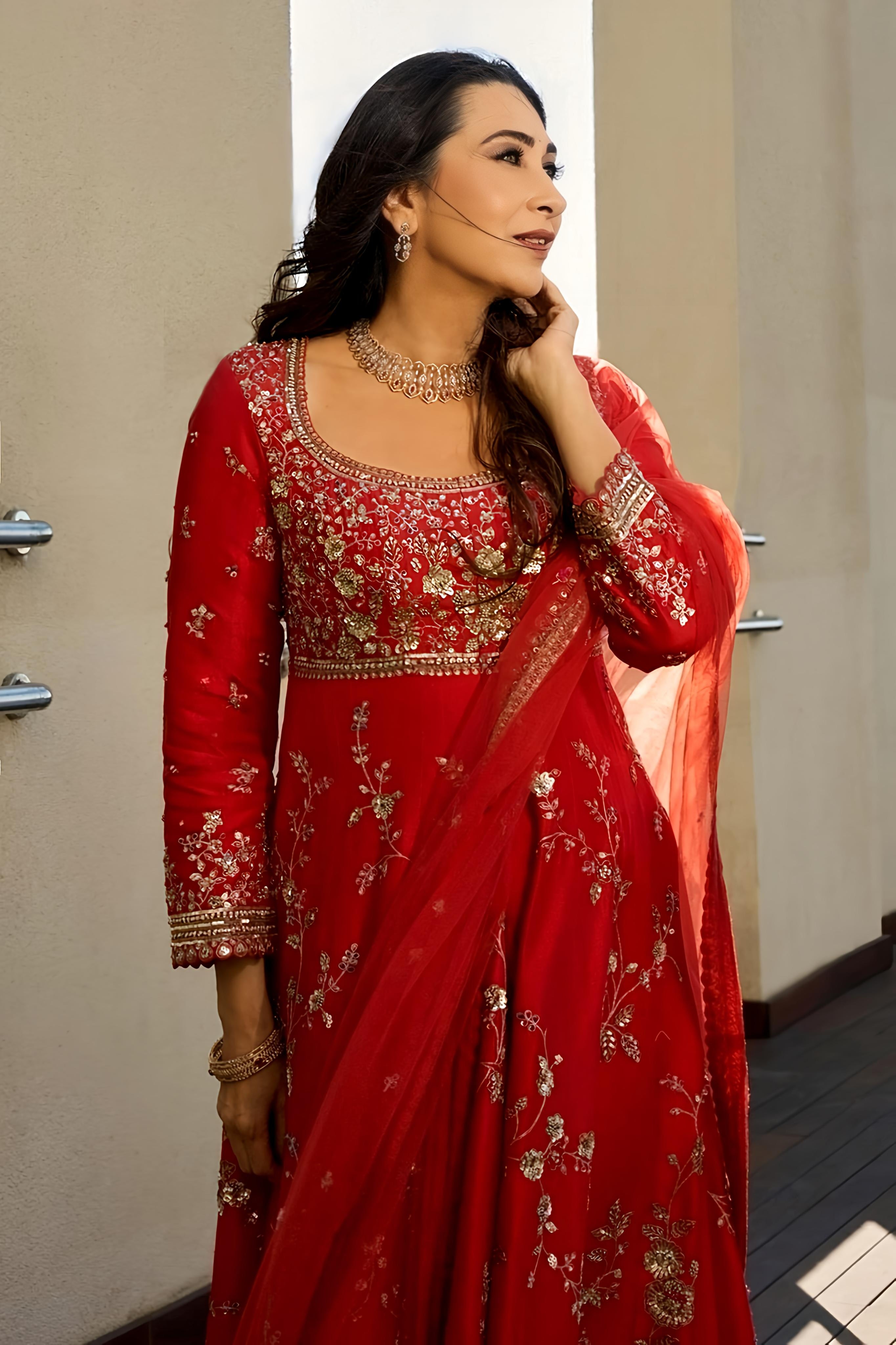 Faux Georgette Embroidery Round Neck Floral Anarkali Set