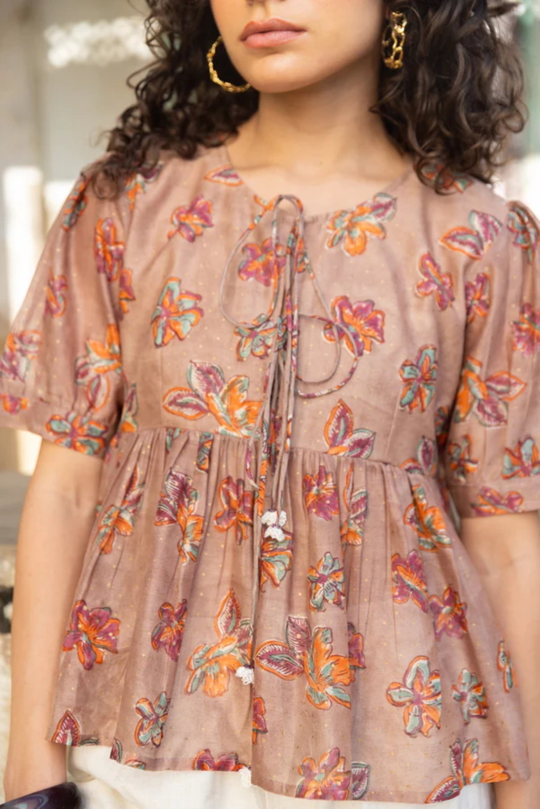 Twins Lady Floral Printed Round Neck Tunic Top
