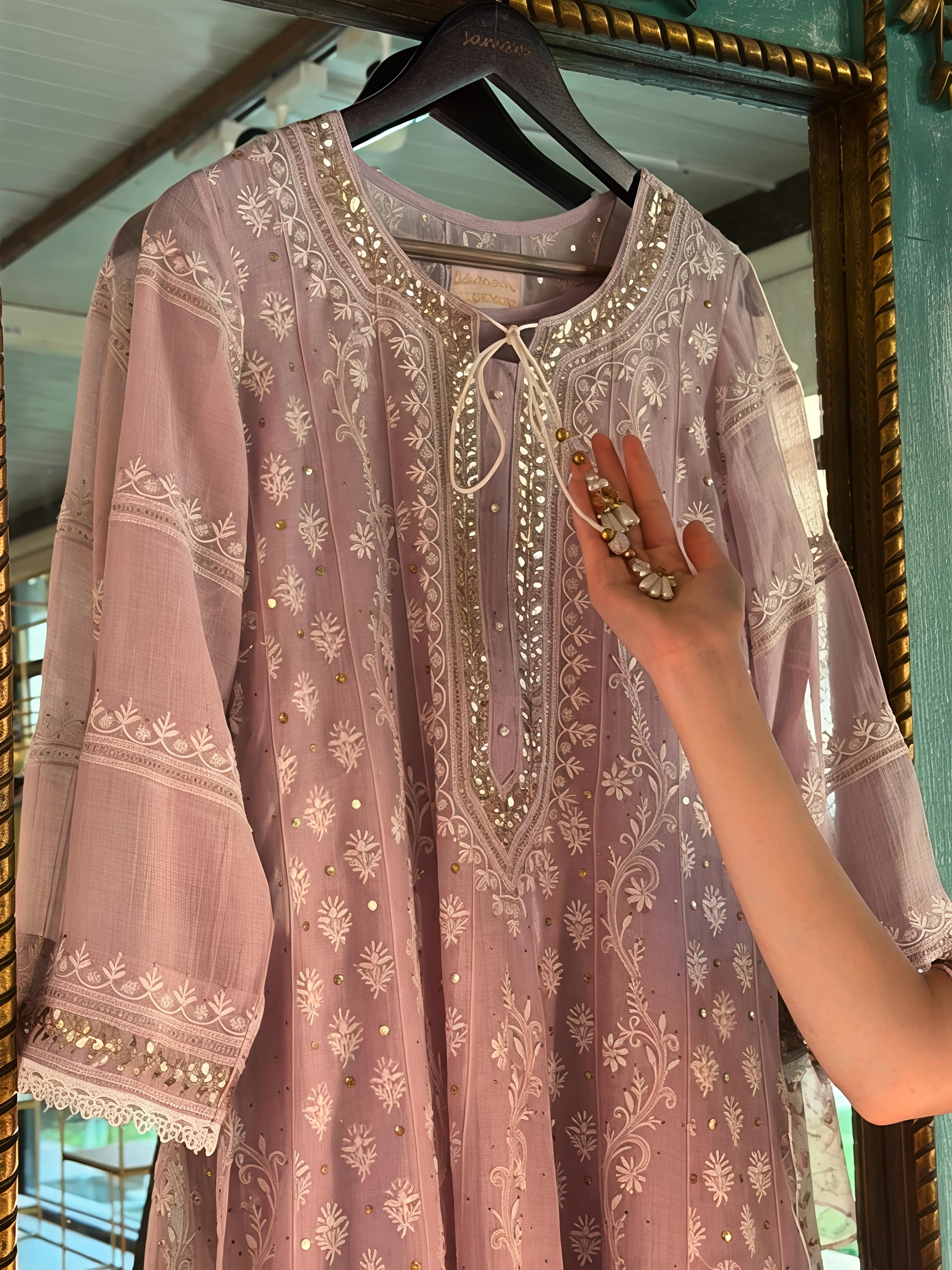 Lavender Mal Chikankari Suit Set